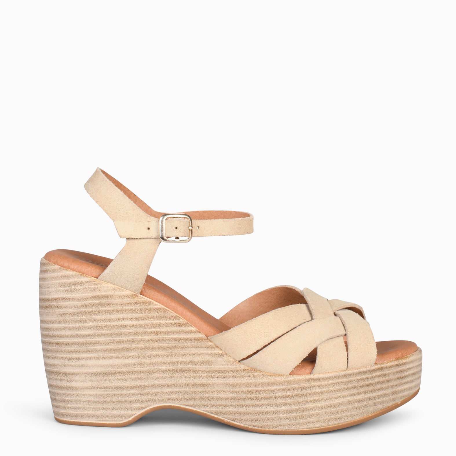 MALIBÚ – Sandalia cangrejera con cuña CAMEL