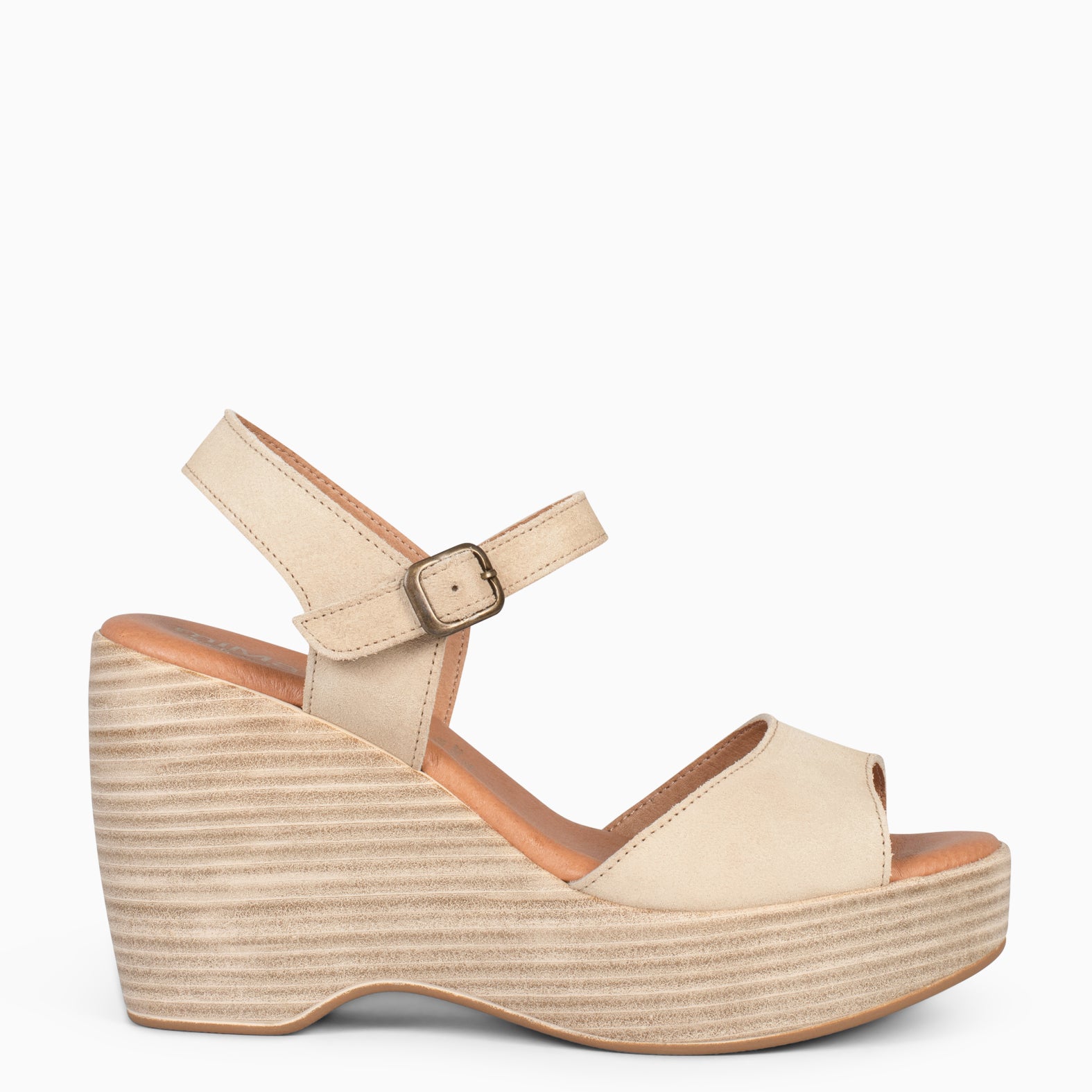 SIDNEY – Sandalias con cuña de madera BEIGE