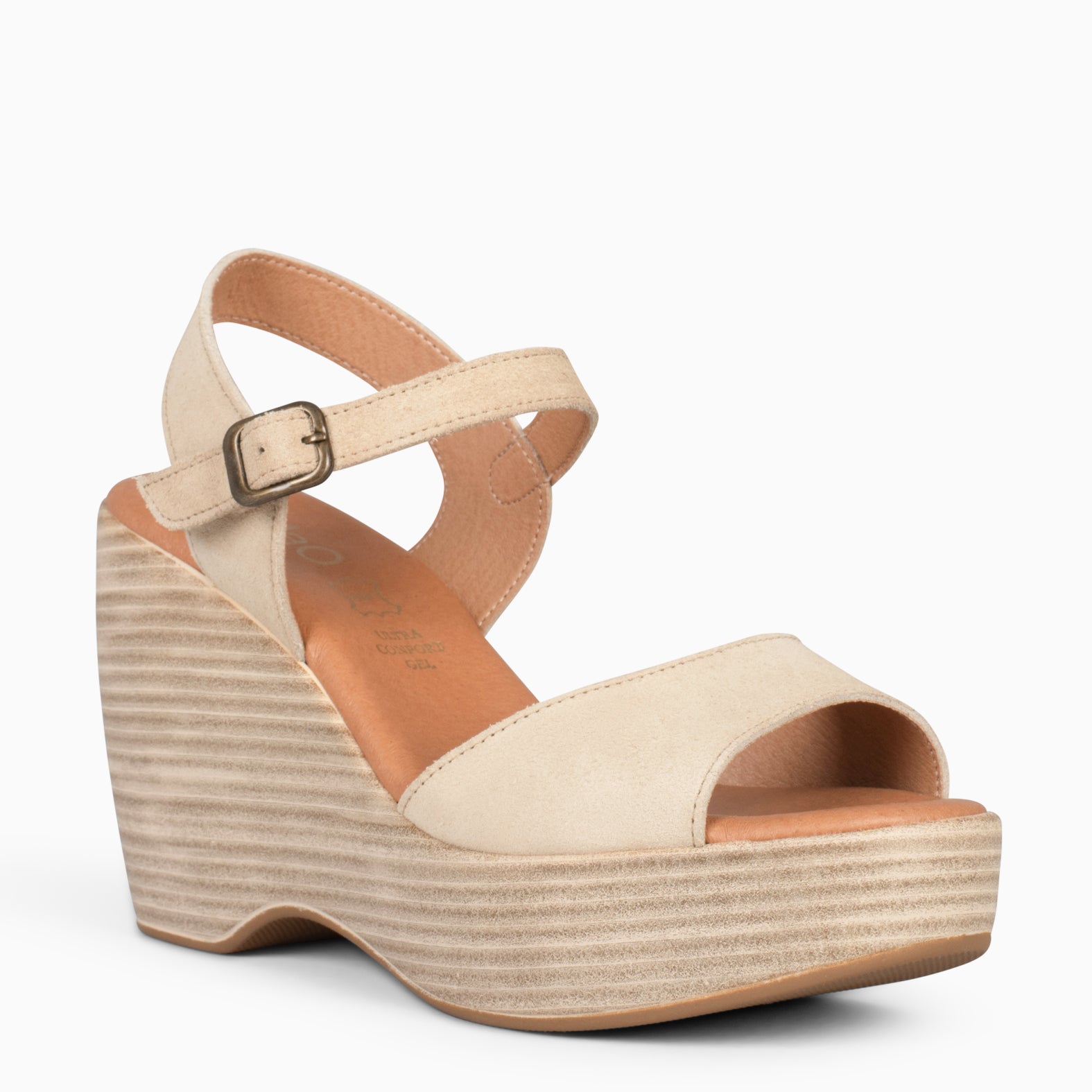 SIDNEY – Sandalias con cuña de madera BEIGE