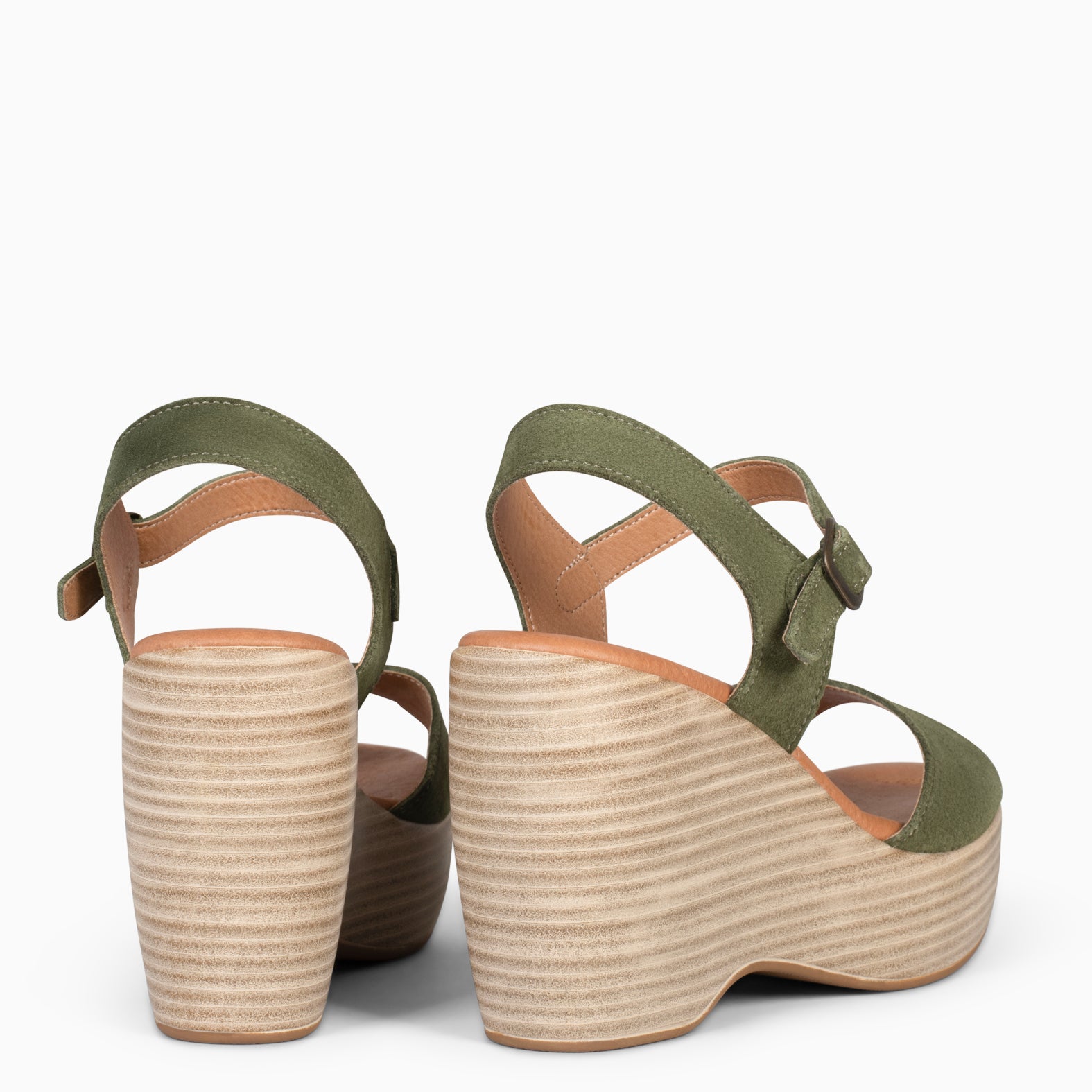 SIDNEY – Sandalias con cuña de madera VERDE