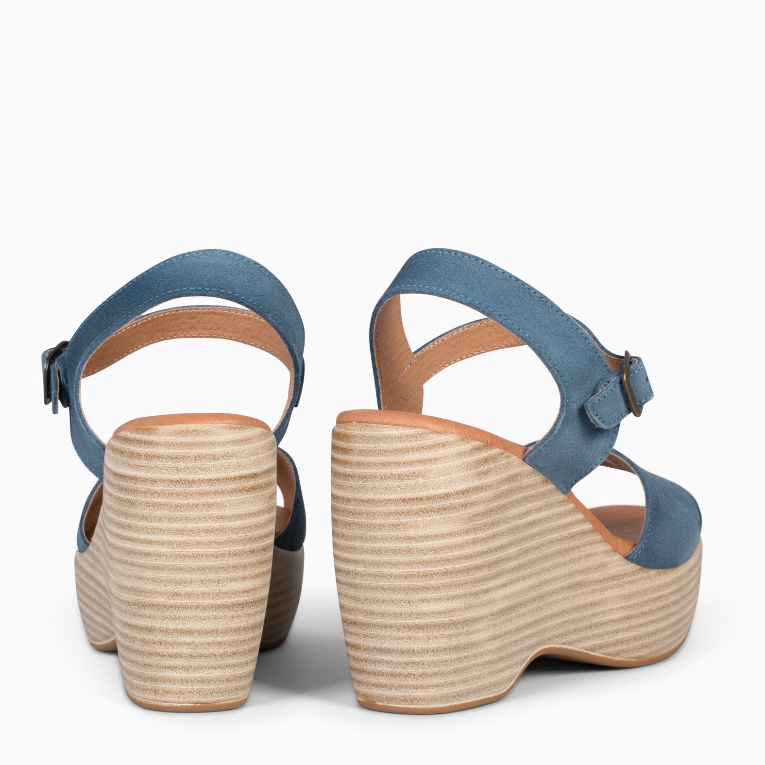 SIDNEY – Sandalias con cuña de madera AZUL