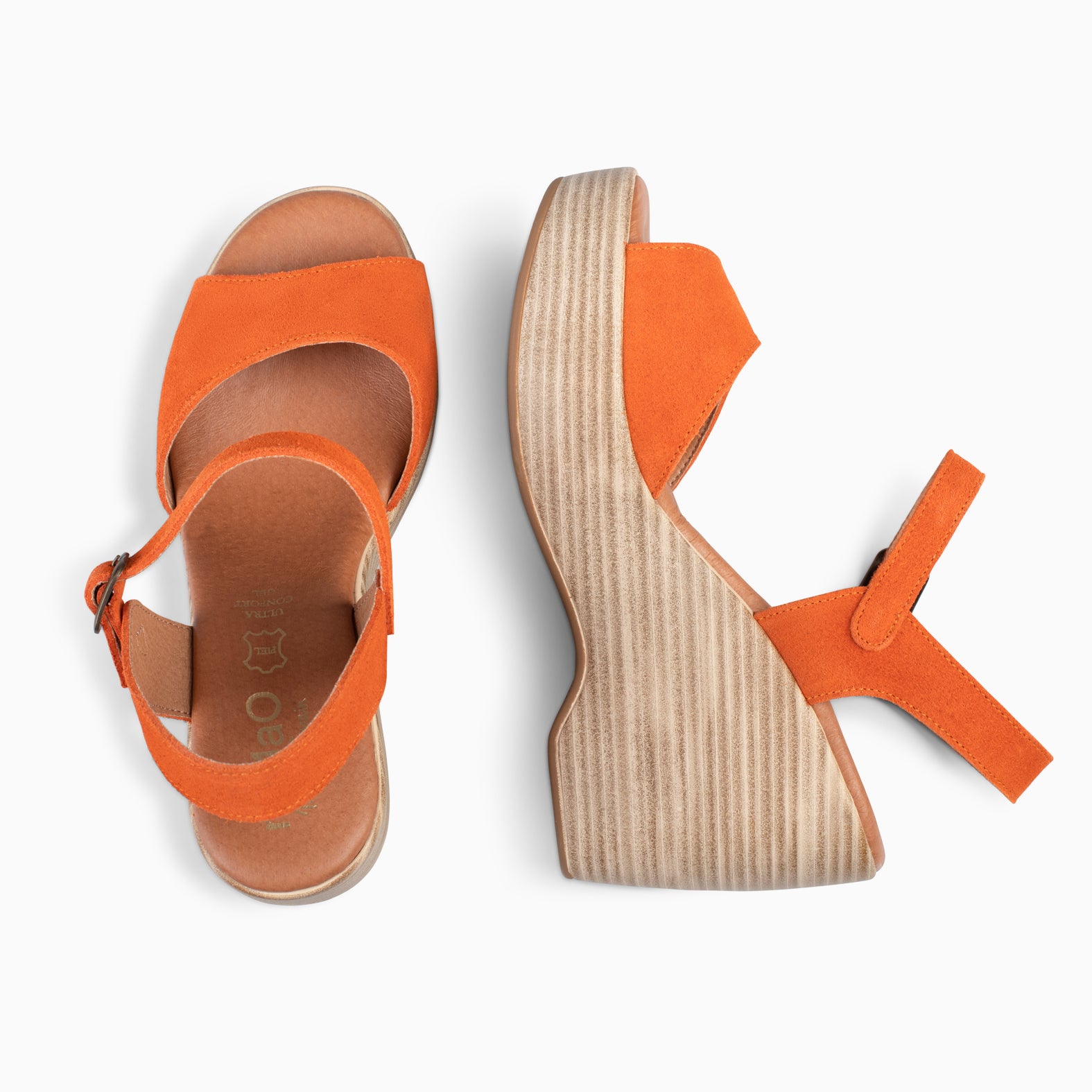 SIDNEY – Sandalias con cuña de madera NARANJA