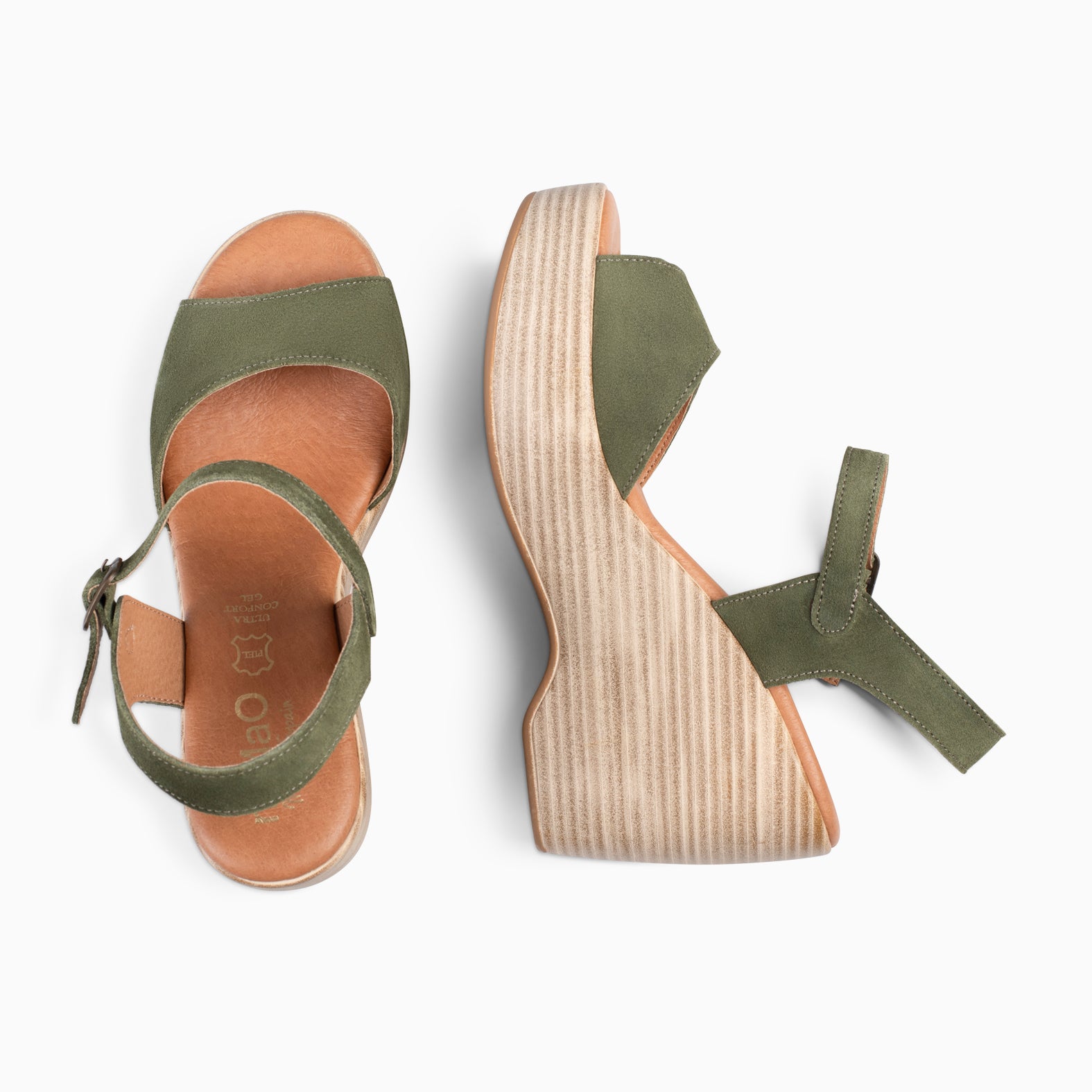 SIDNEY – Sandalias con cuña de madera VERDE