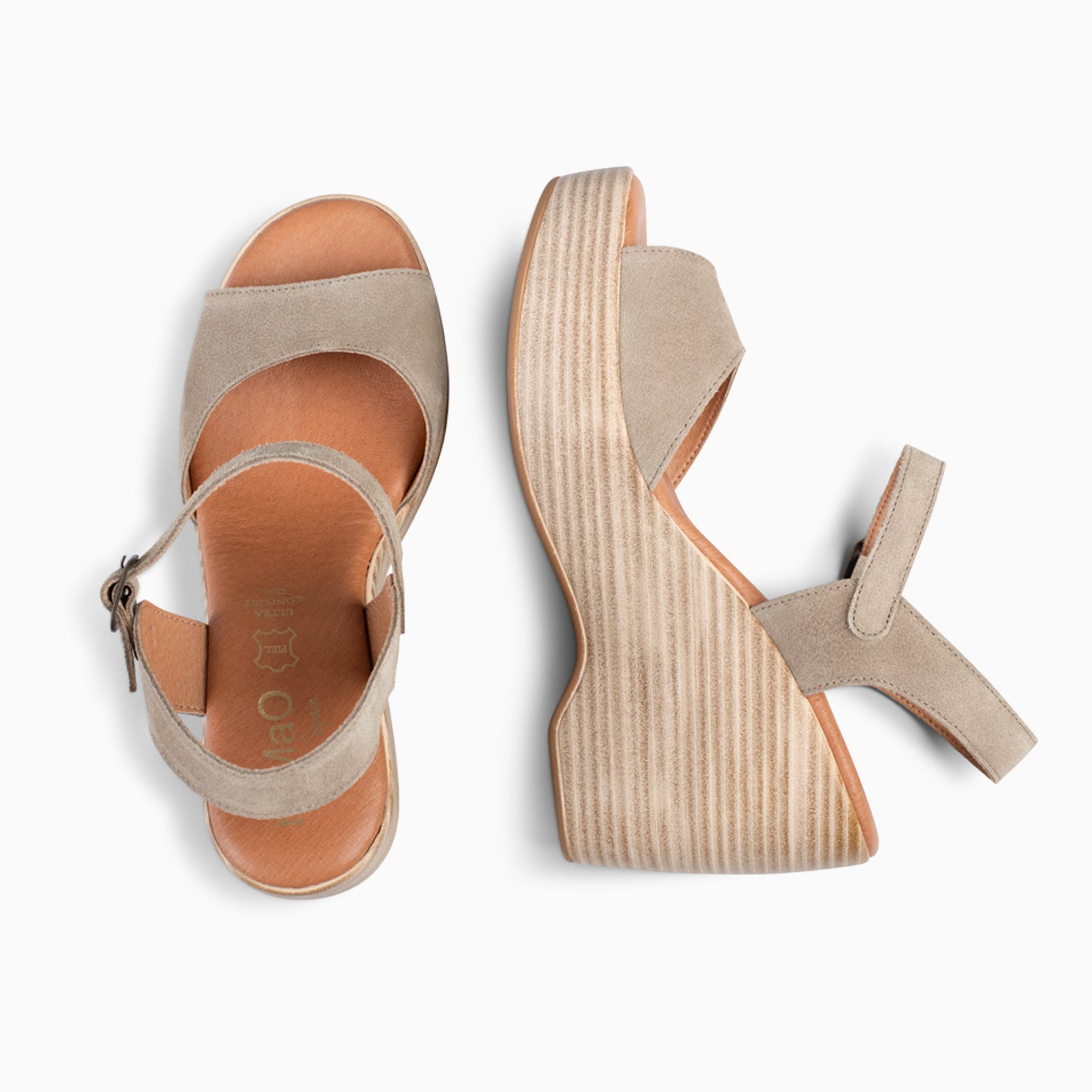 SIDNEY – Sandalias con cuña de madera TAUPE