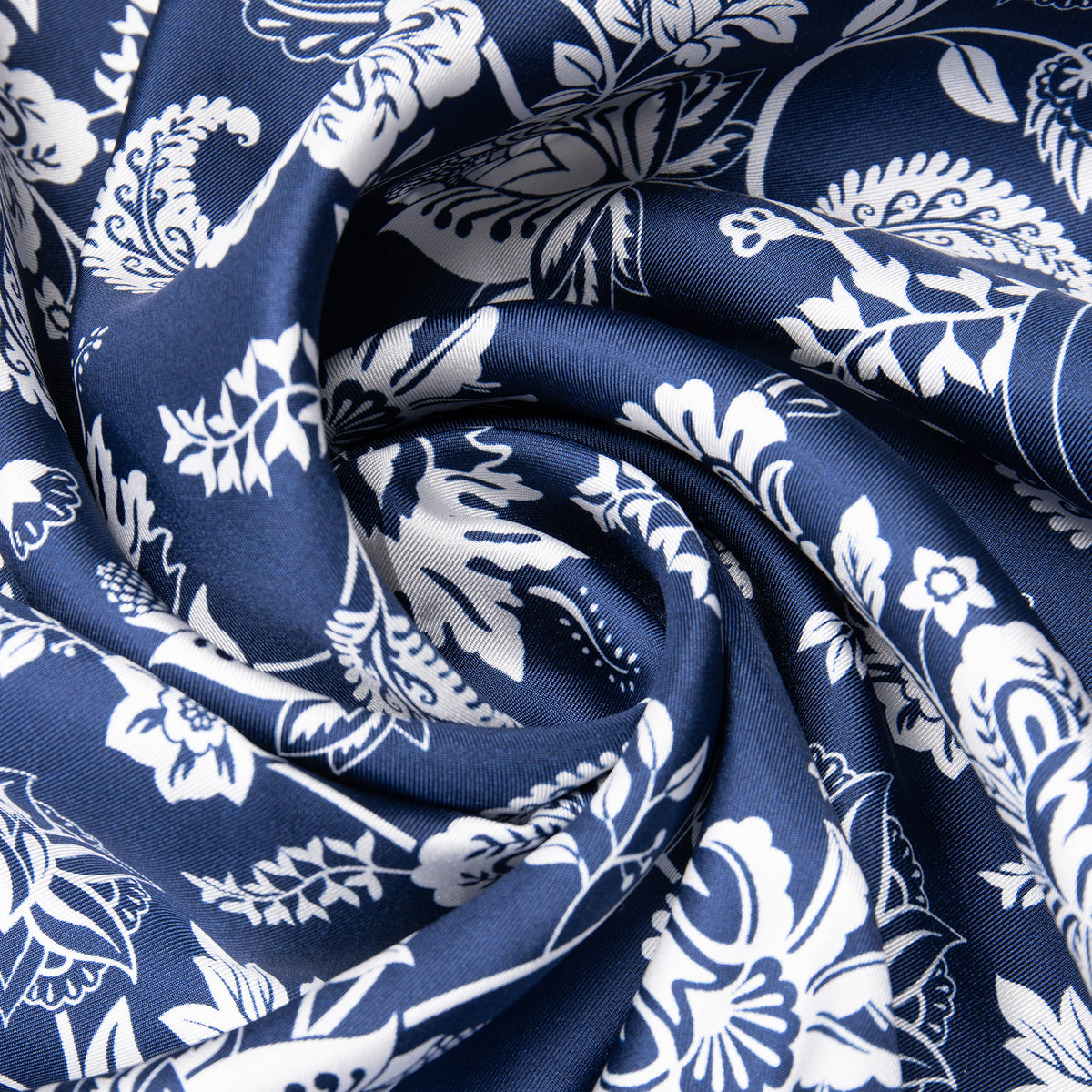MELODY SCARF - 100% silk scarf with a blue print