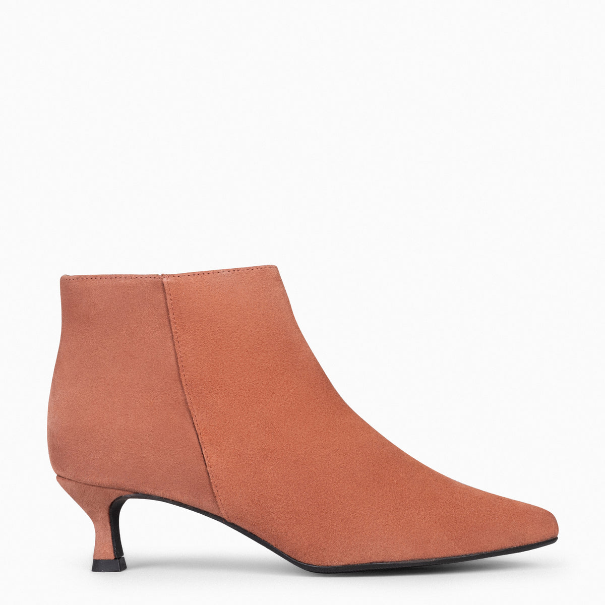 ROYAL - Botines tacón bajo TEJA serraje