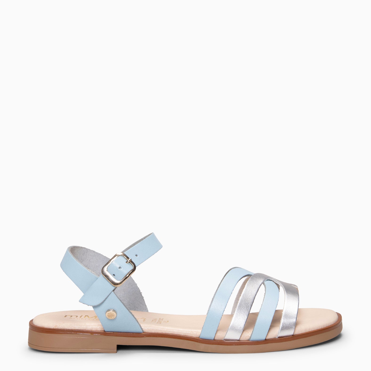 BELISA - Sandalia plana de piel de vaquetilla en AZUL PLATA