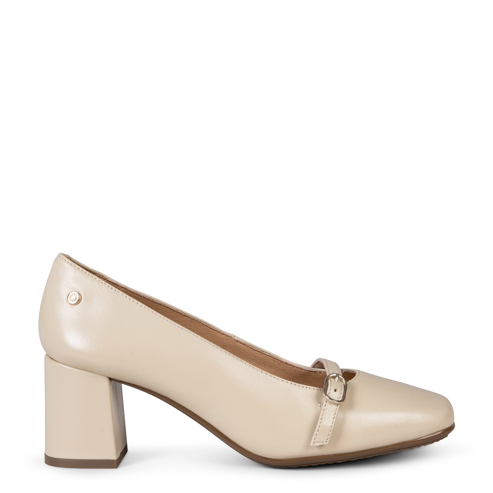 ELISA - BEIGE WIDE HEELED SHOES IN NAPPA LEATHER