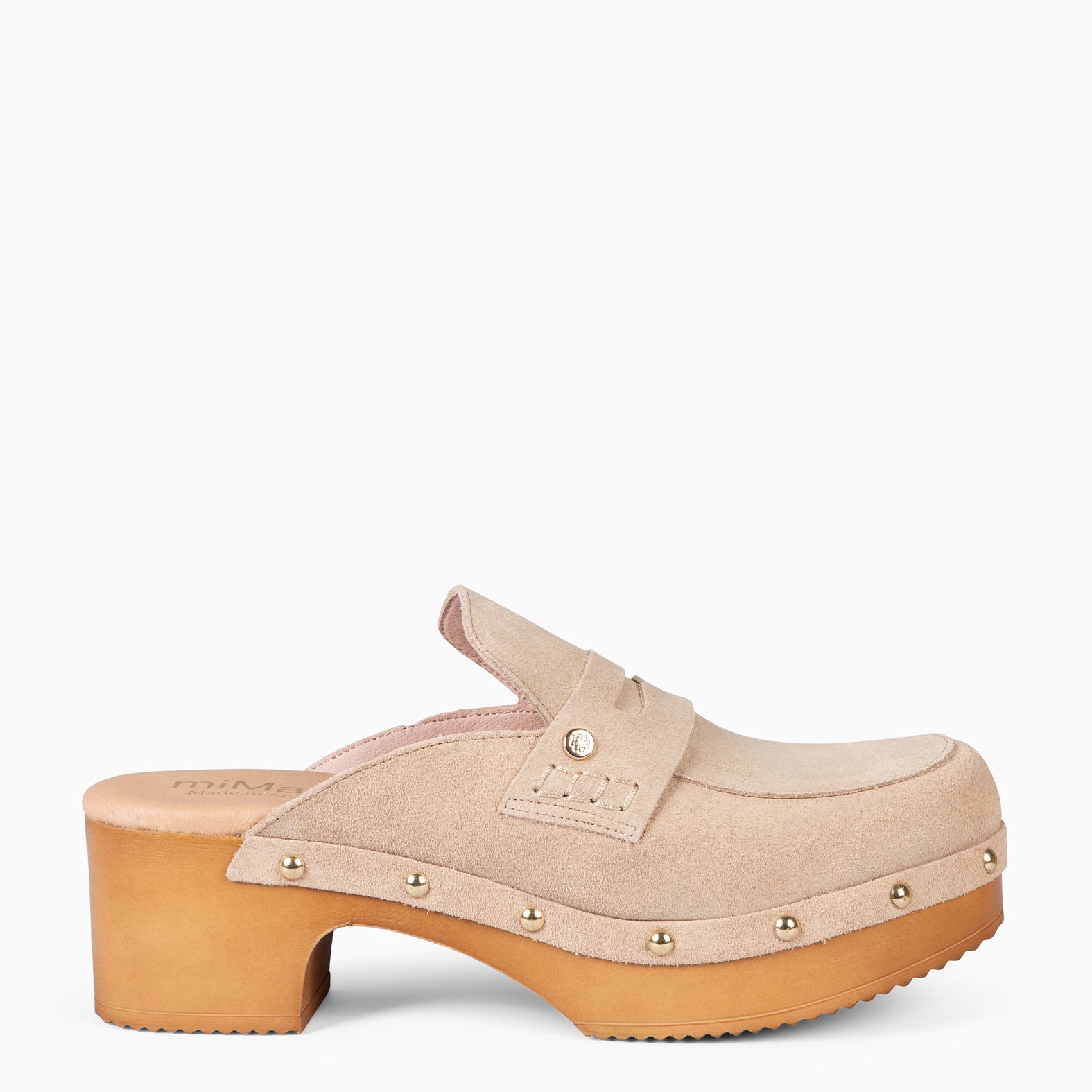 GASSIN - Zuecos con tacón Bajo y Plataforma BEIGE