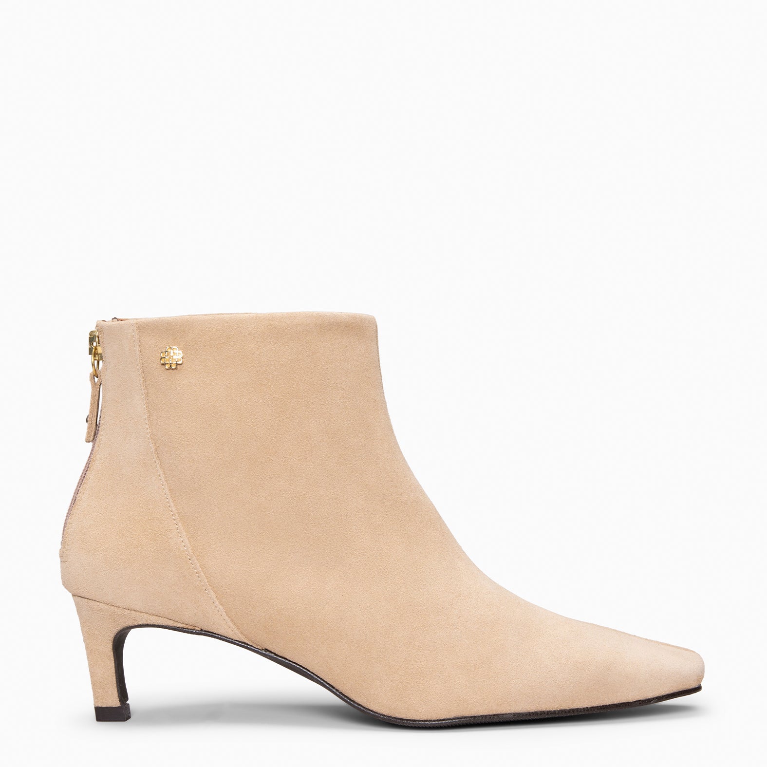 LUISA - BEIGE leather kitten heel ankle boots with zip
