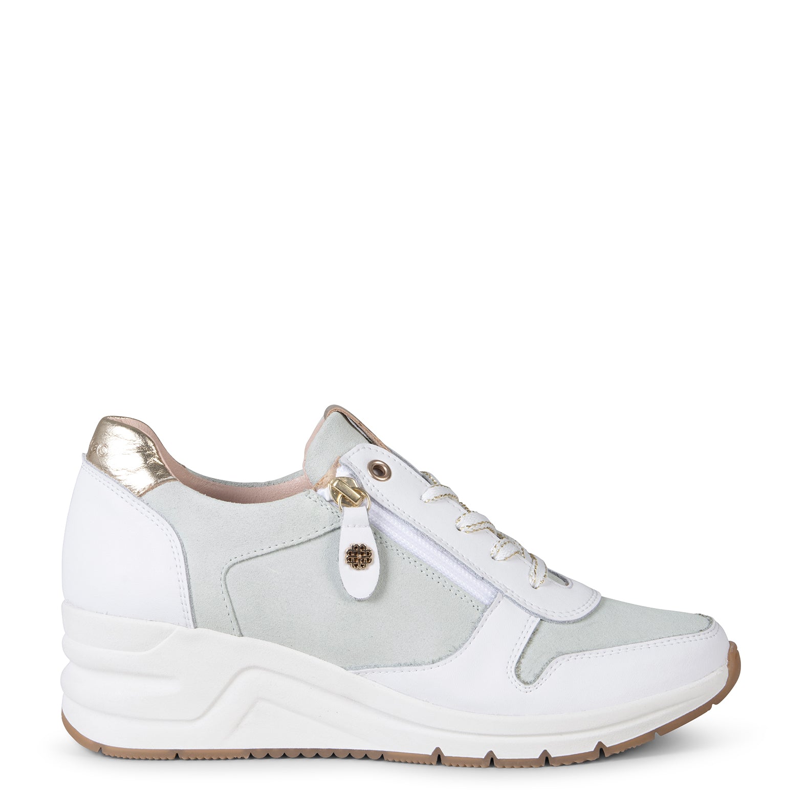 ARLES – Baskets à talon compensé en daim et cuir BLANC