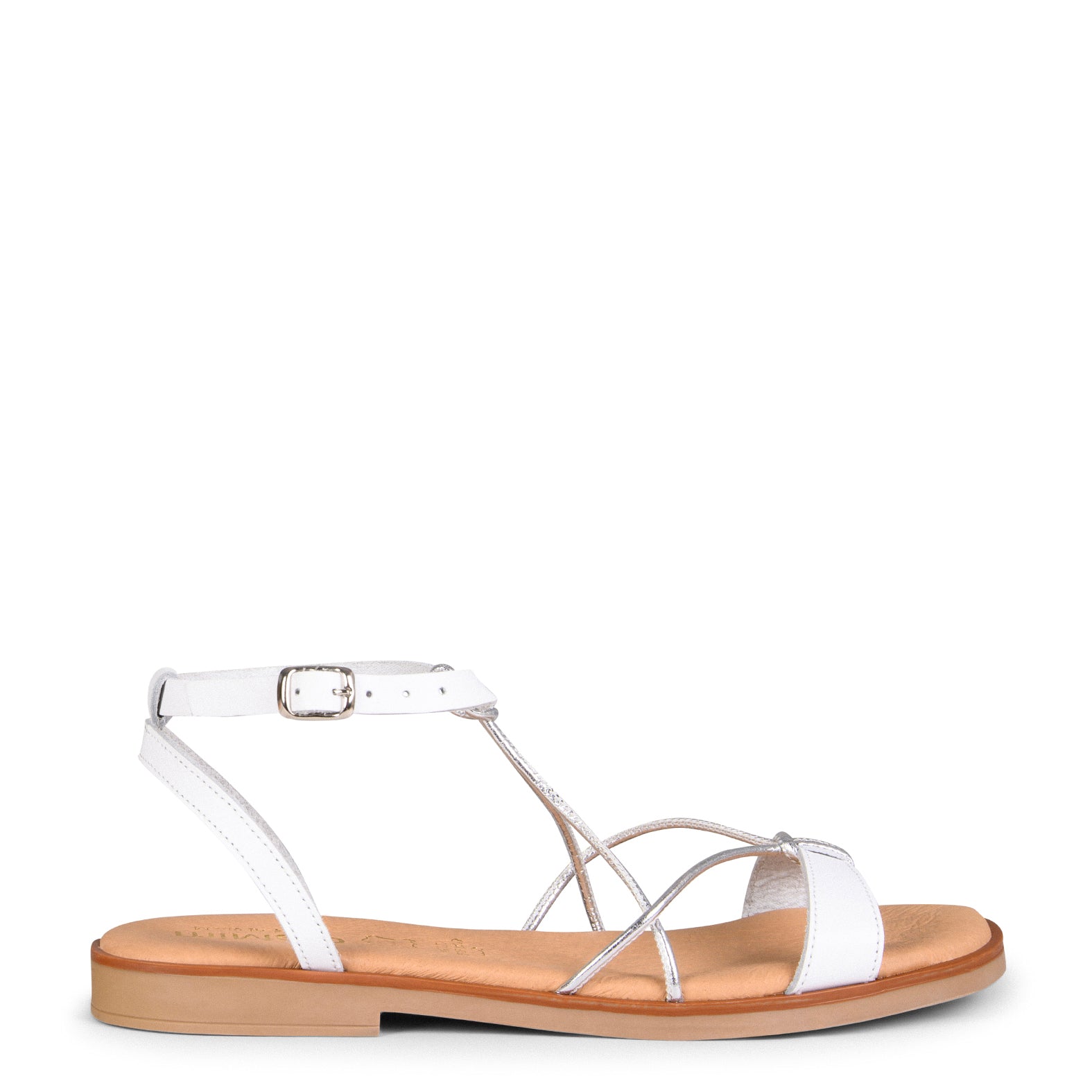 AMONET – Sandales plates bi matières BLANC