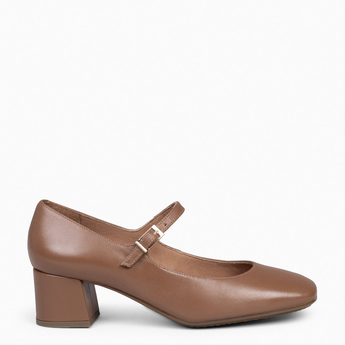 BELLA – Merceditas con tacón y puntera cuadrada CAMEL