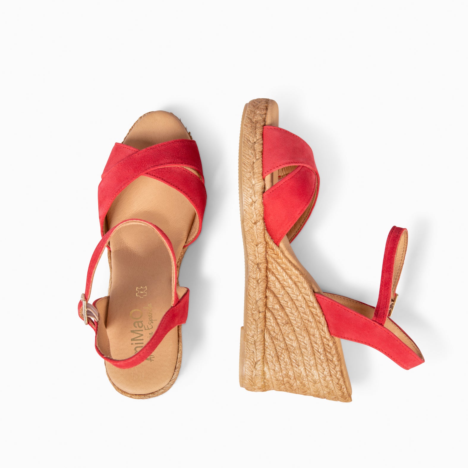CALPE – Cuñas de Esparto artesanal con tiras y hebilla ROJO