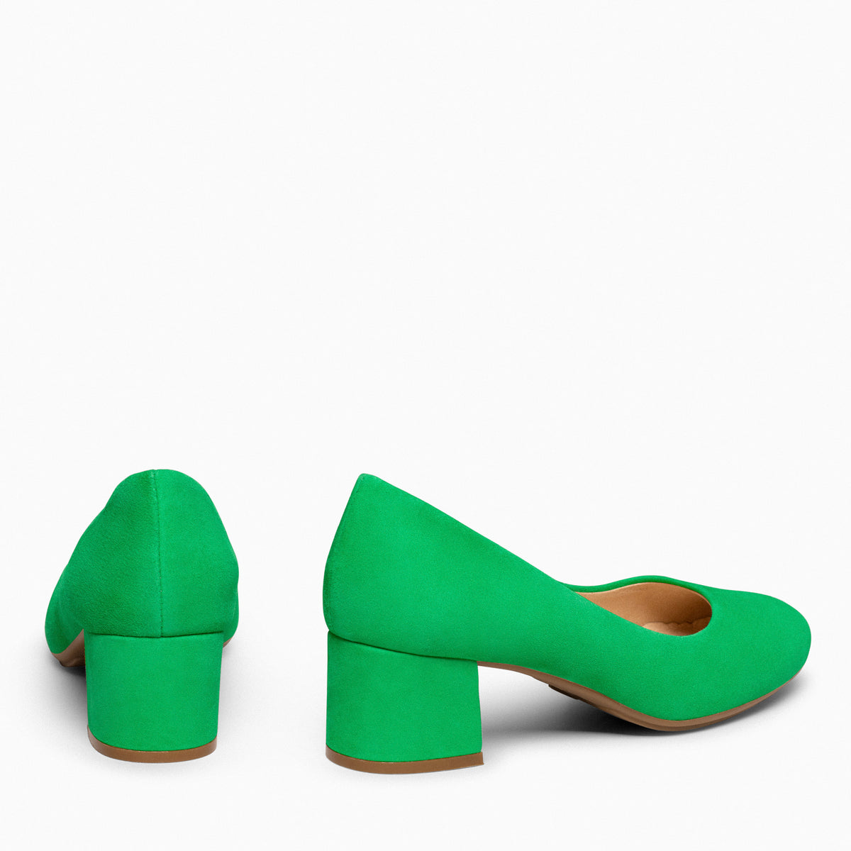 URBAN ROUND – GREEN suede leather low heels