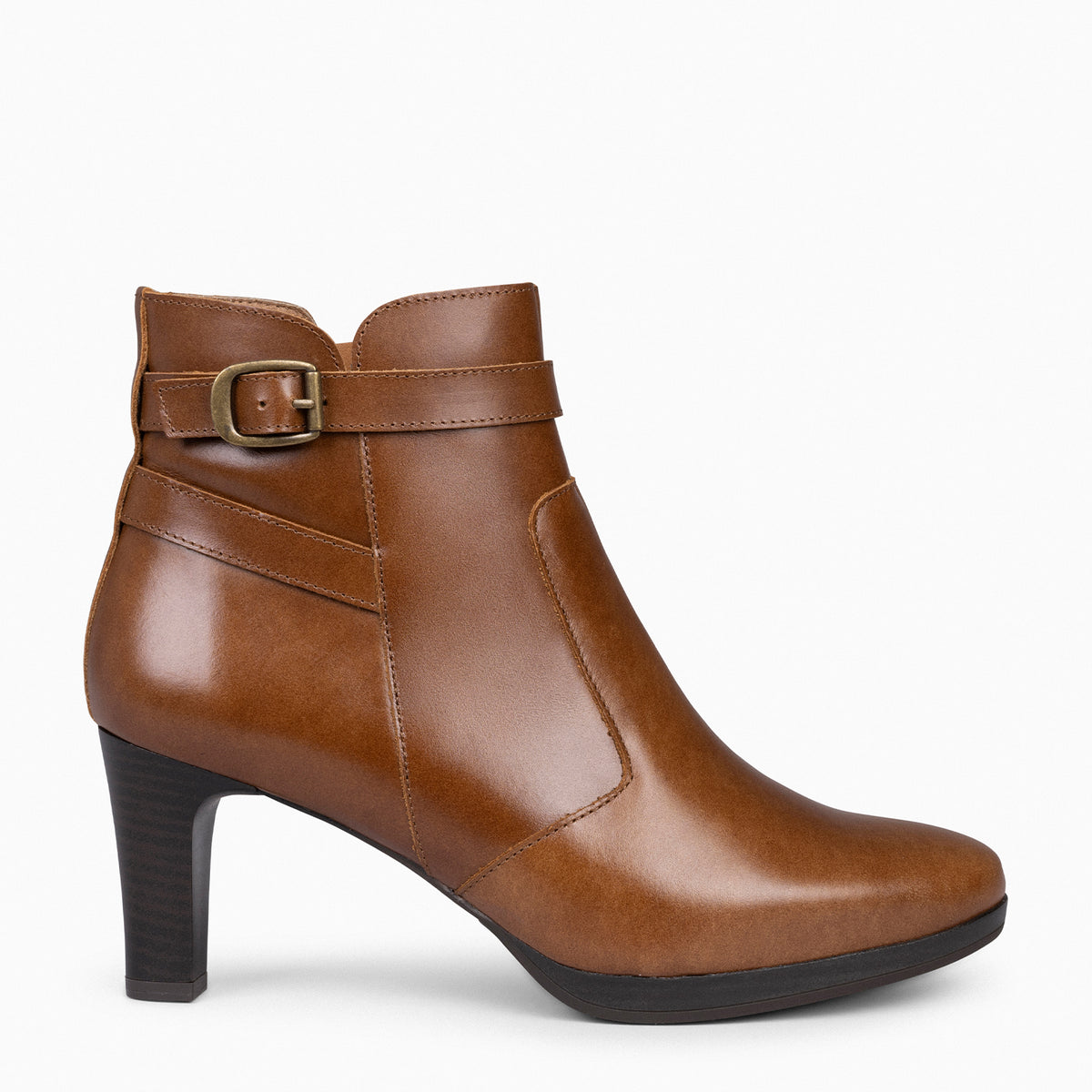 MILÁN – Botines de tacón y pulsera decorativa CAMEL