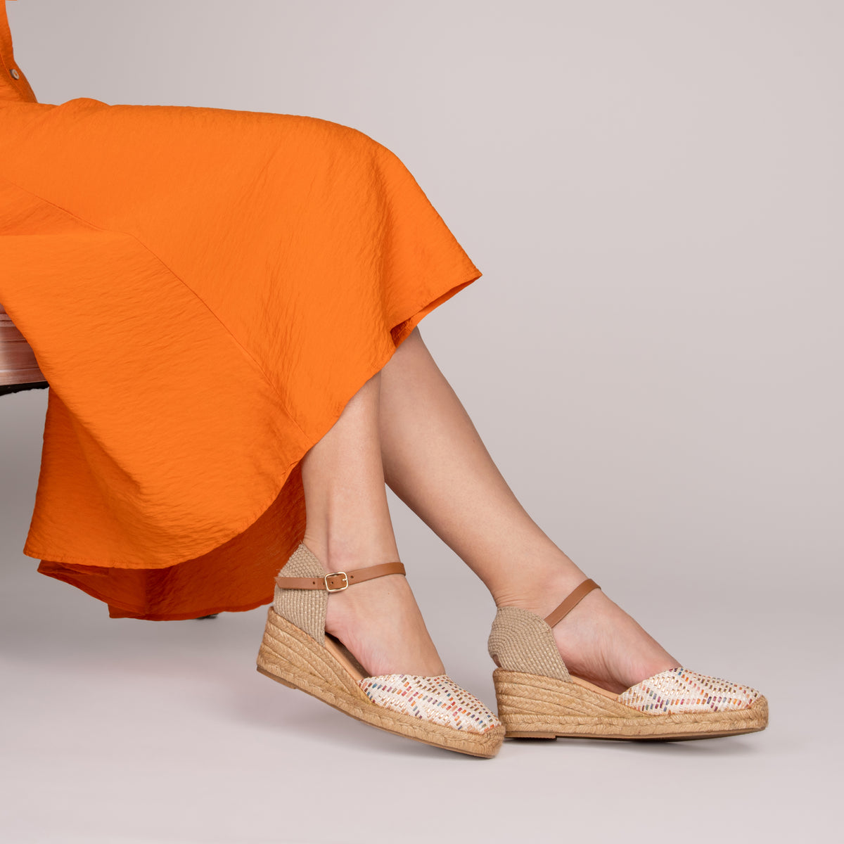 JAVEA – Espadrilles à talon raphia BLANC