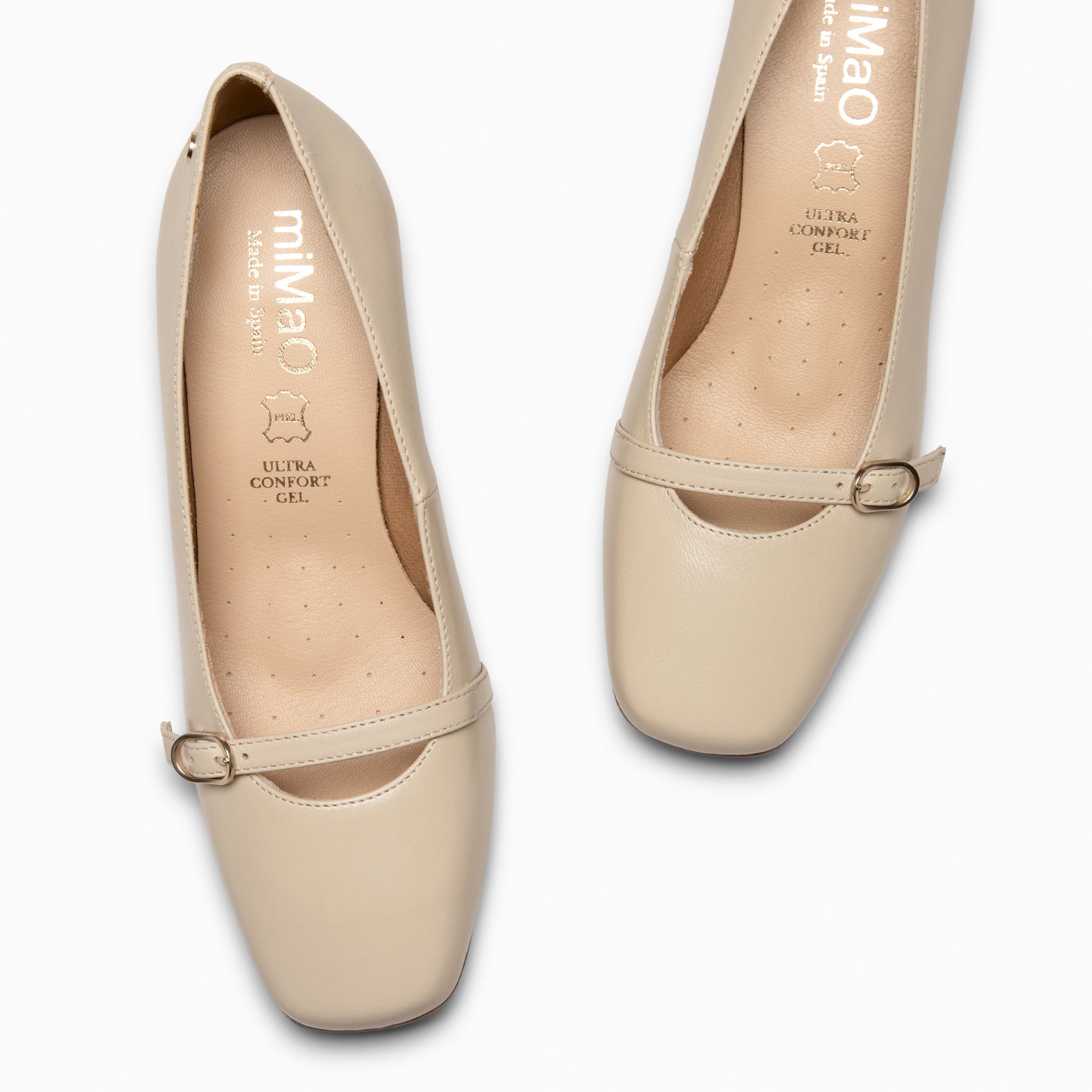 ELISA - BEIGE WIDE HEELED SHOES IN NAPPA LEATHER
