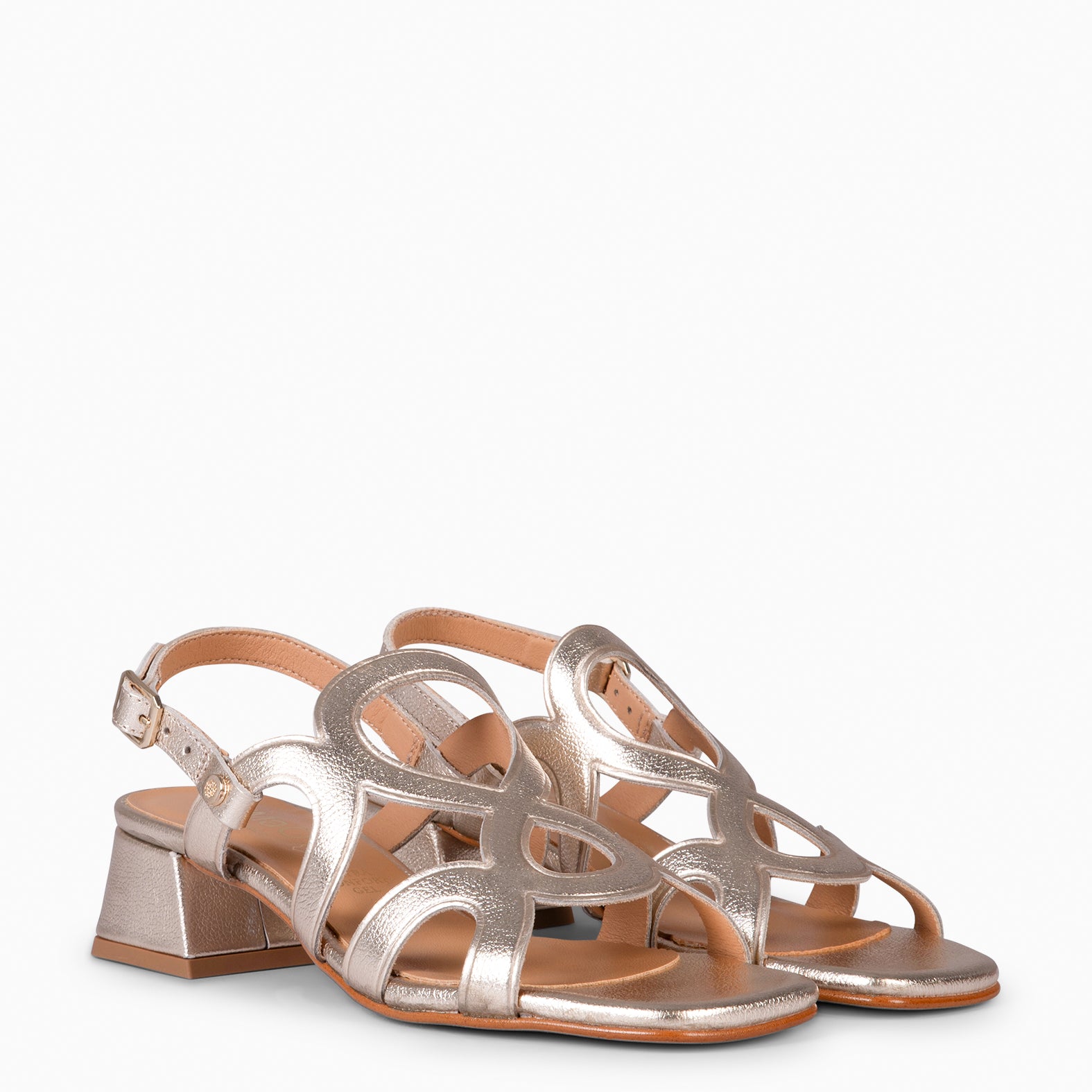 SARA - GOLDEN WIDE HEELED SANDAL SHOES