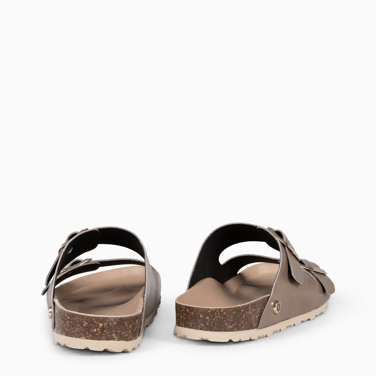 BALI – Sandales claquettes en liège et cuir TAUPE