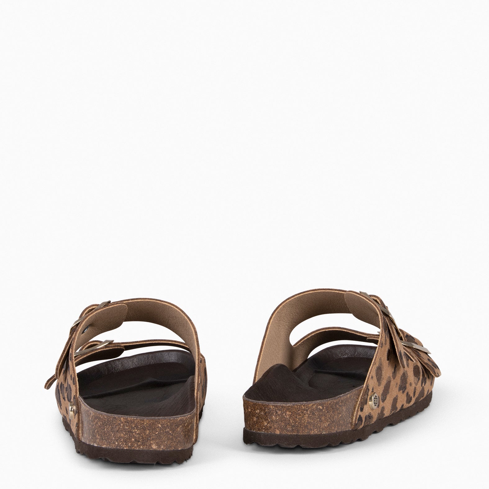 BALI – Sandales claquettes en liège et cuir LÉOPARD