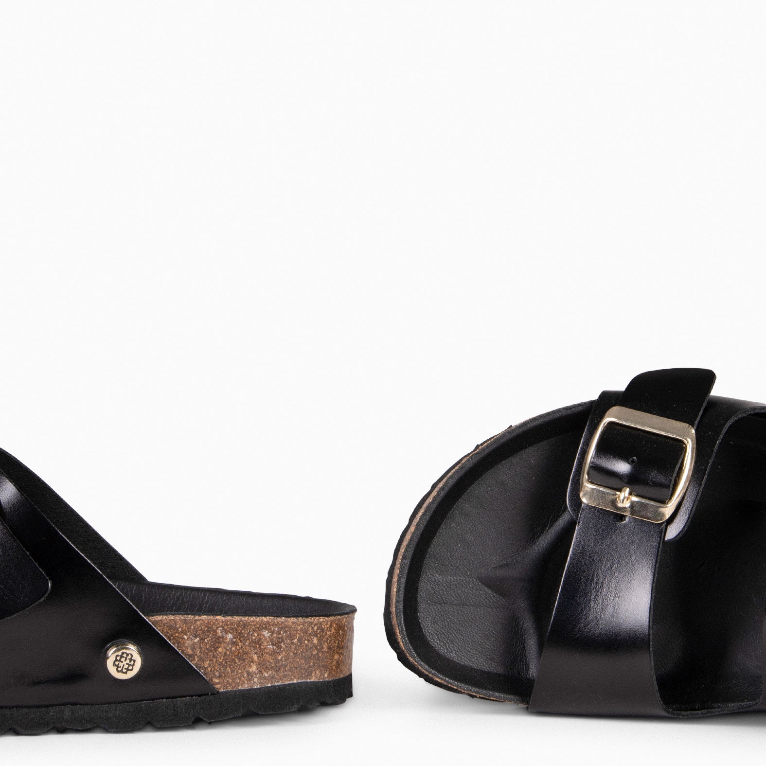 BALI – Sandales claquettes en liège et cuir NOIR