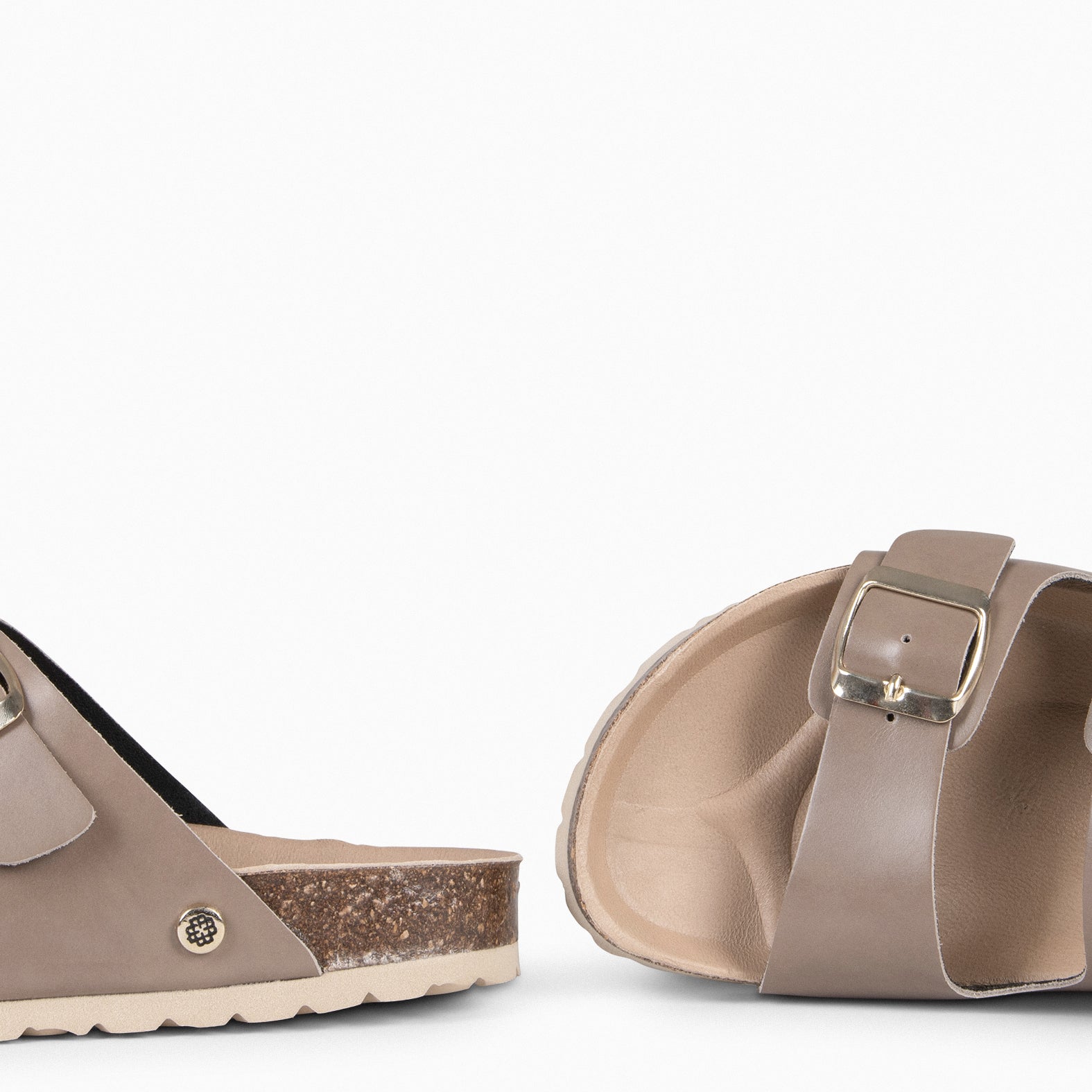 BALI – Sandales claquettes en liège et cuir TAUPE