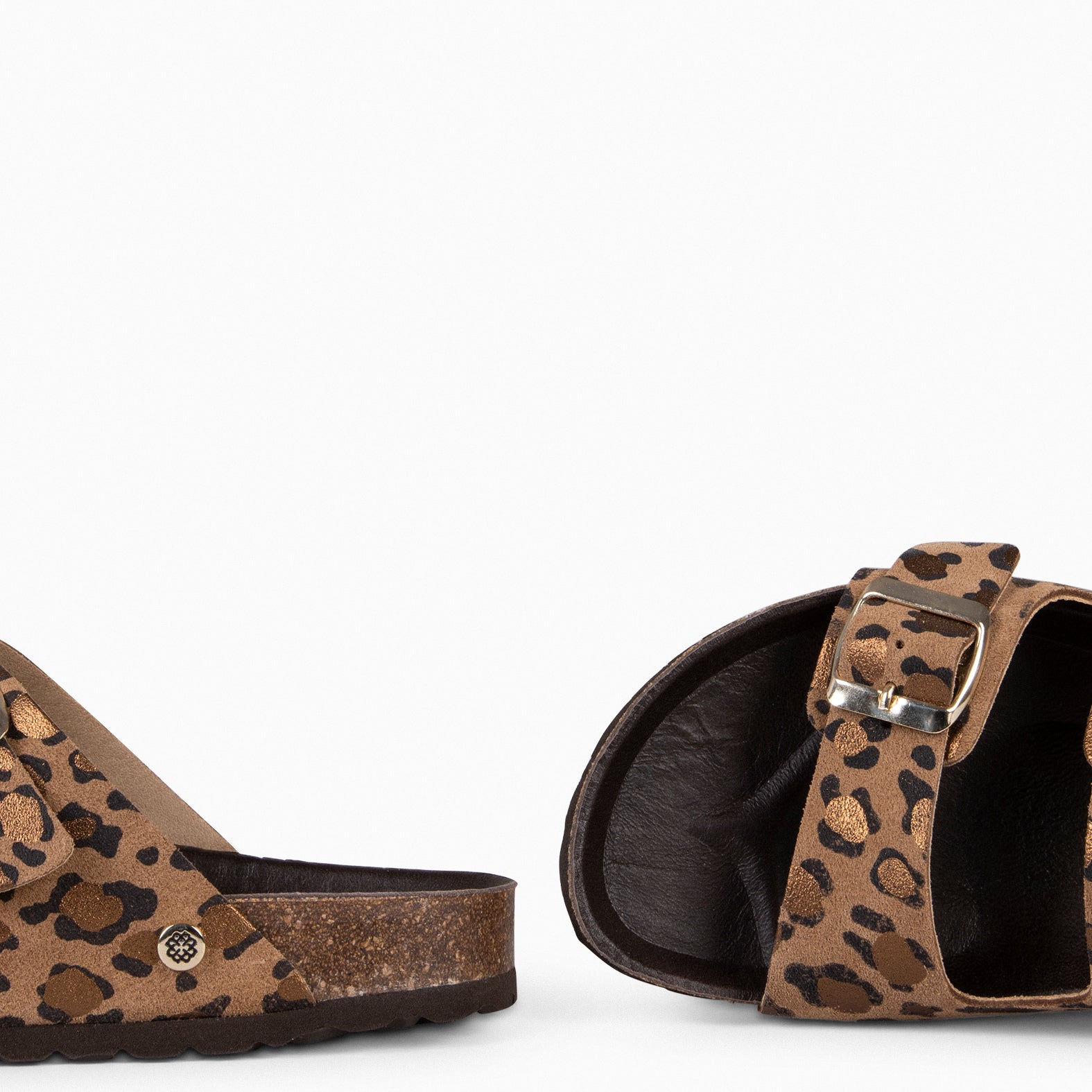 BALI – Sandales claquettes en liège et cuir LÉOPARD