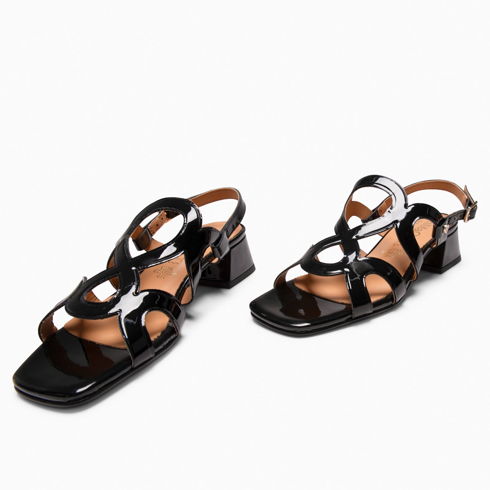 SARA - BLACK WIDE HEELED SANDALS SHOES