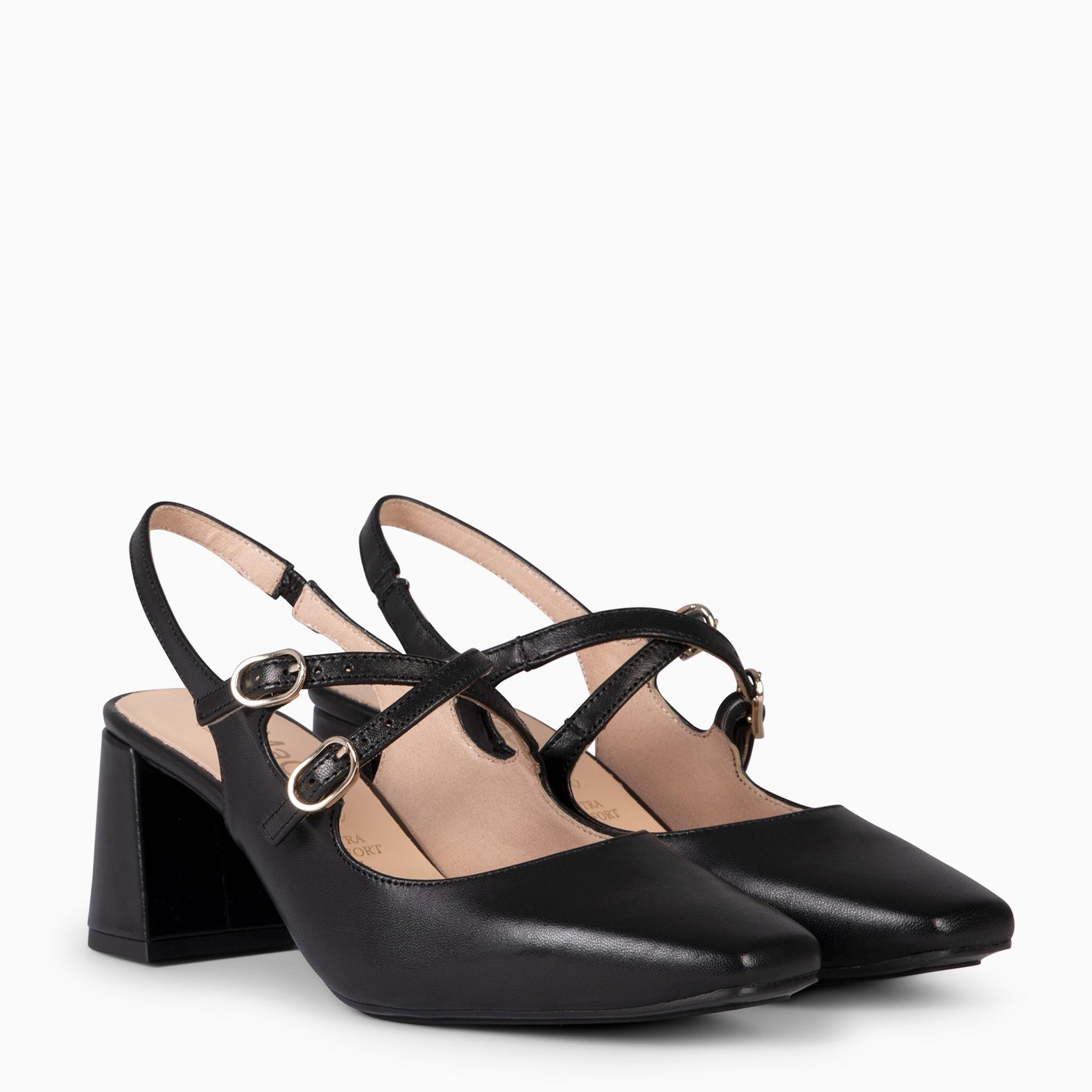 NAMIBIA - BLACK WIDE HEEL SLING-BACK SHOES