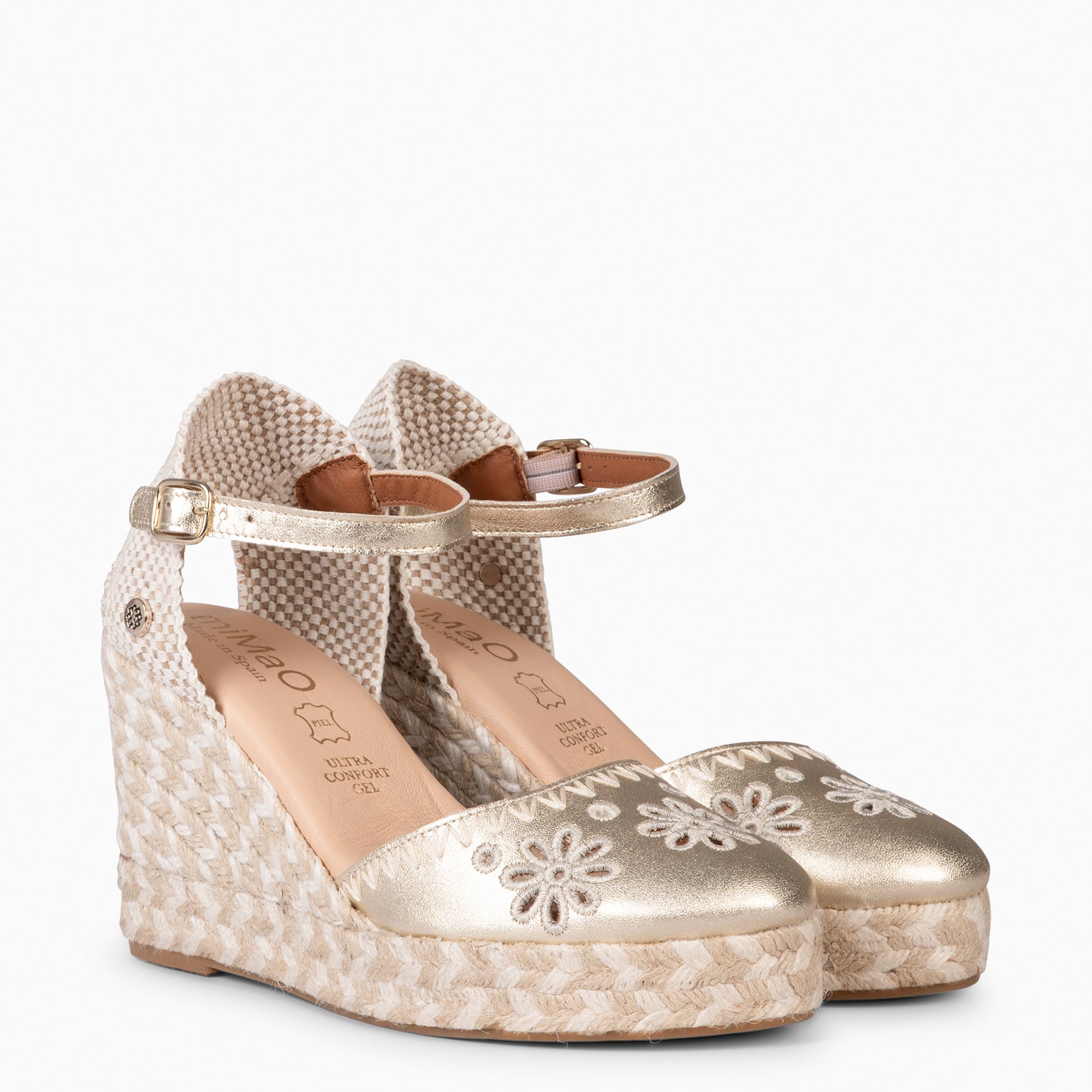 CASARES - Espadrilles en cuir brodé DORÉ