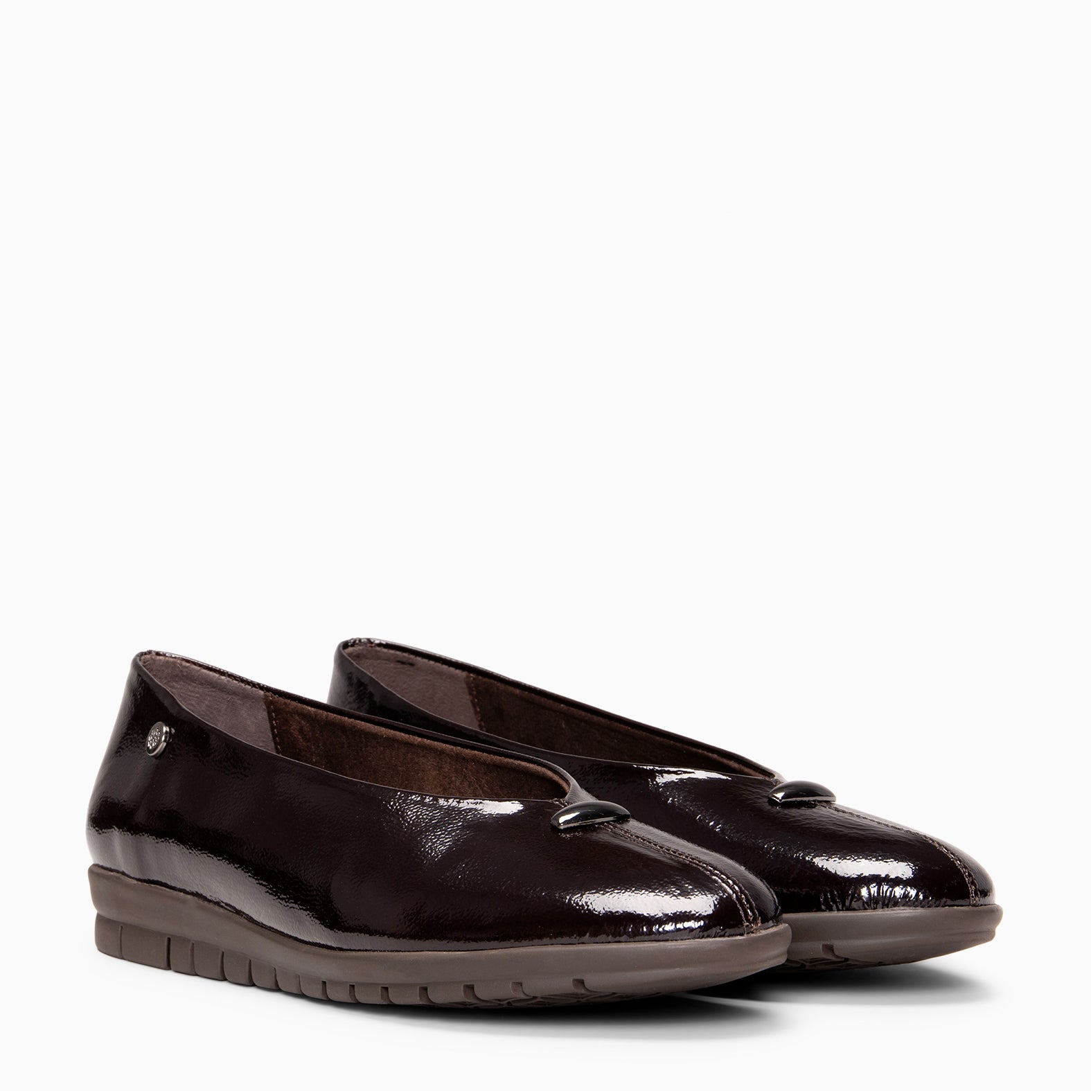 MALENA - BROWN Patent leather wedge ballerinas