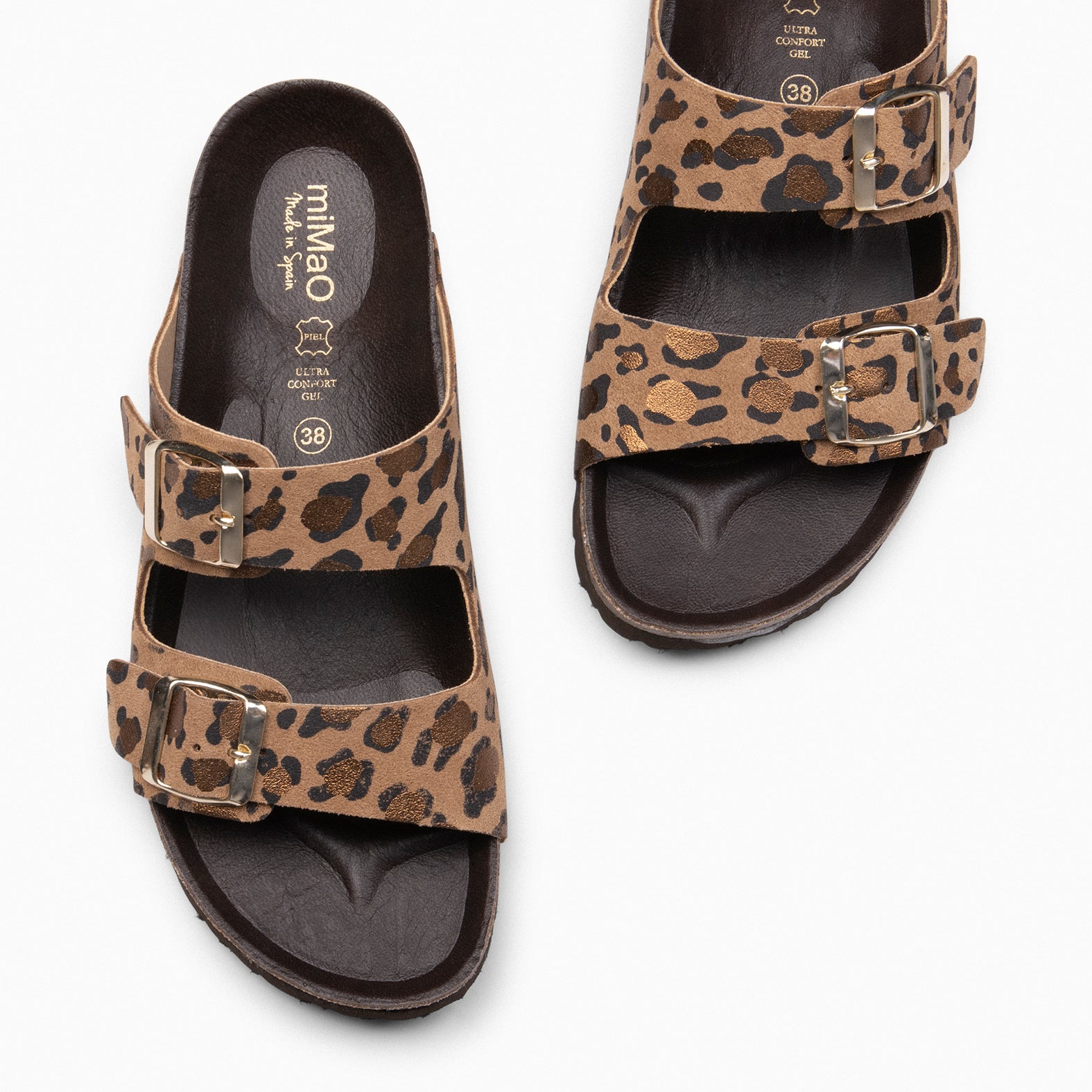 BALI – Sandales claquettes en liège et cuir LÉOPARD