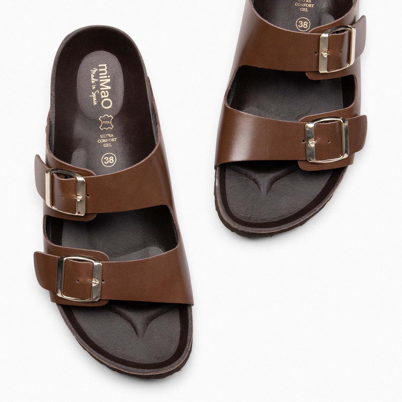 BALI – Sandales claquettes en liège et cuir MARRON