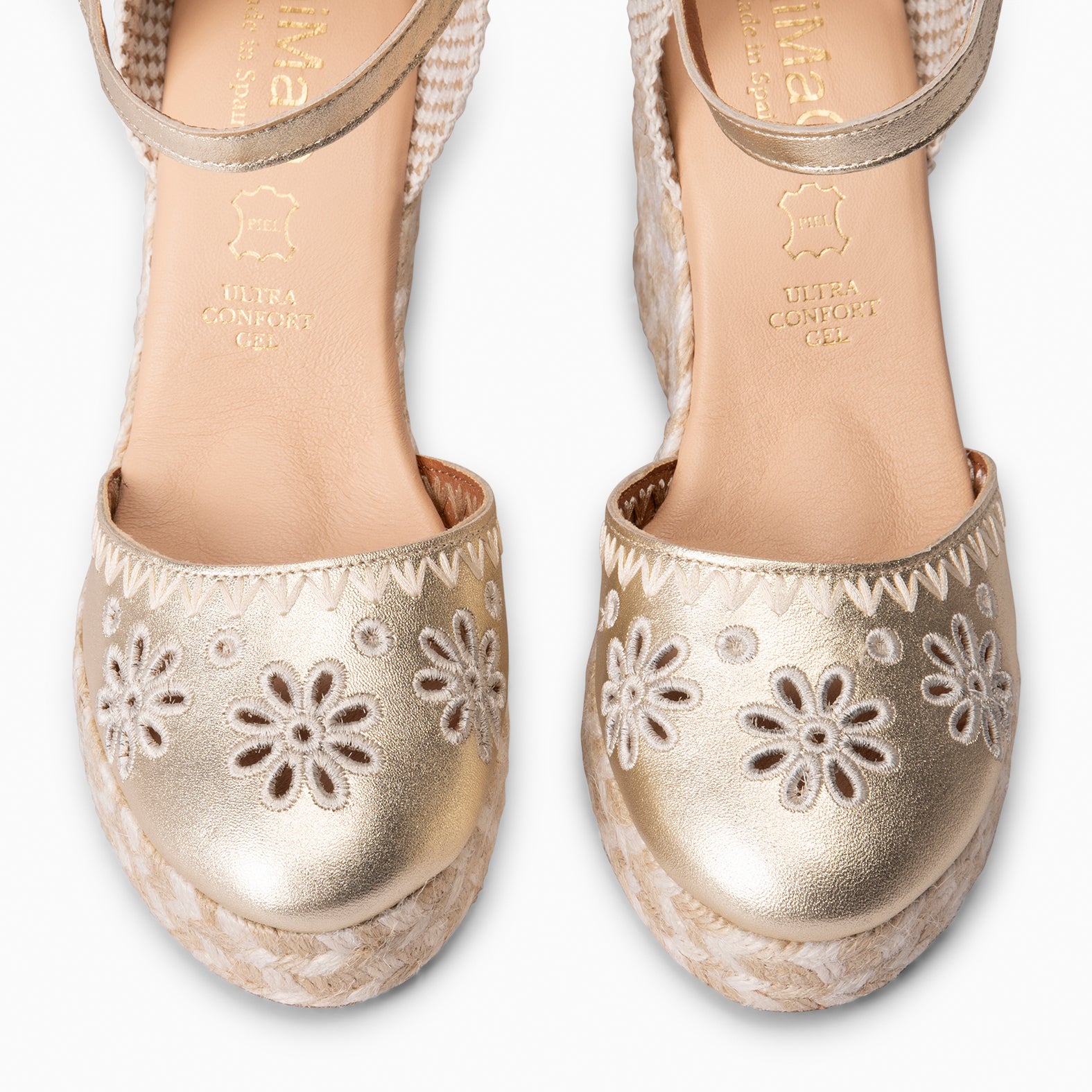 CASARES – Espadrilles en cuir brodé DORÉ