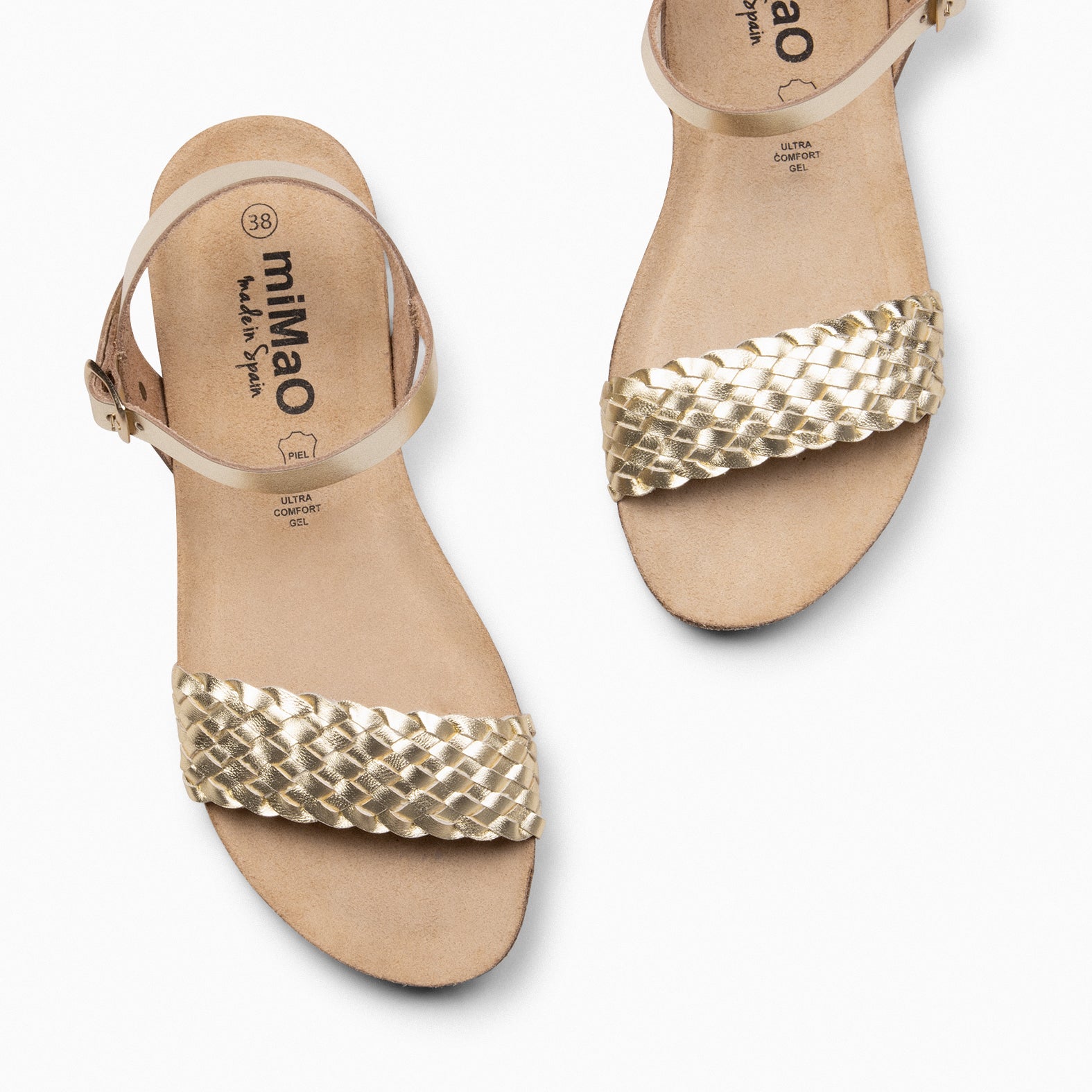 AIRE - Sandales Plates en liège et cuir DORÉ