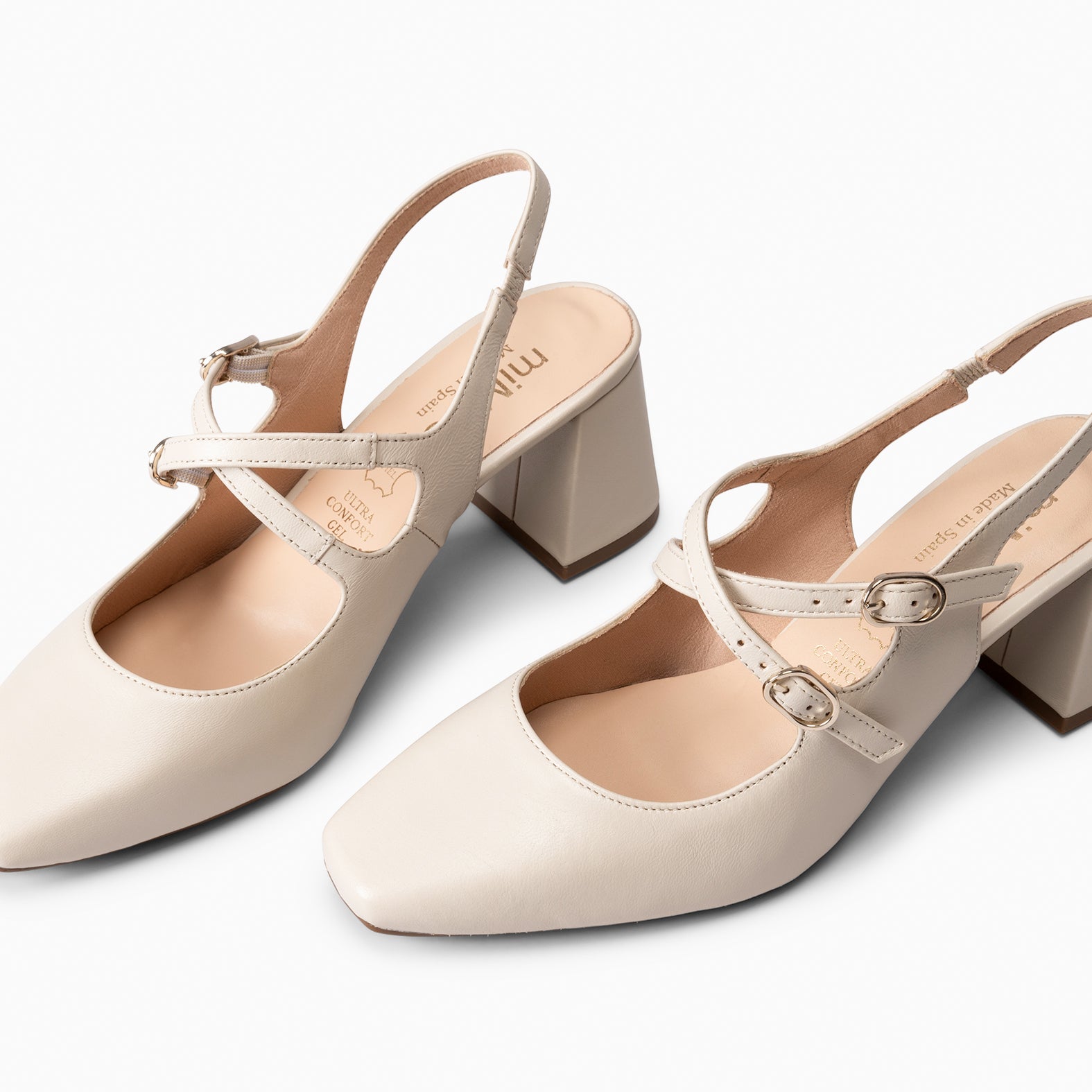 NAMIBIA - OFF WHITE WIDE HEEL SLING-BACK SHOES