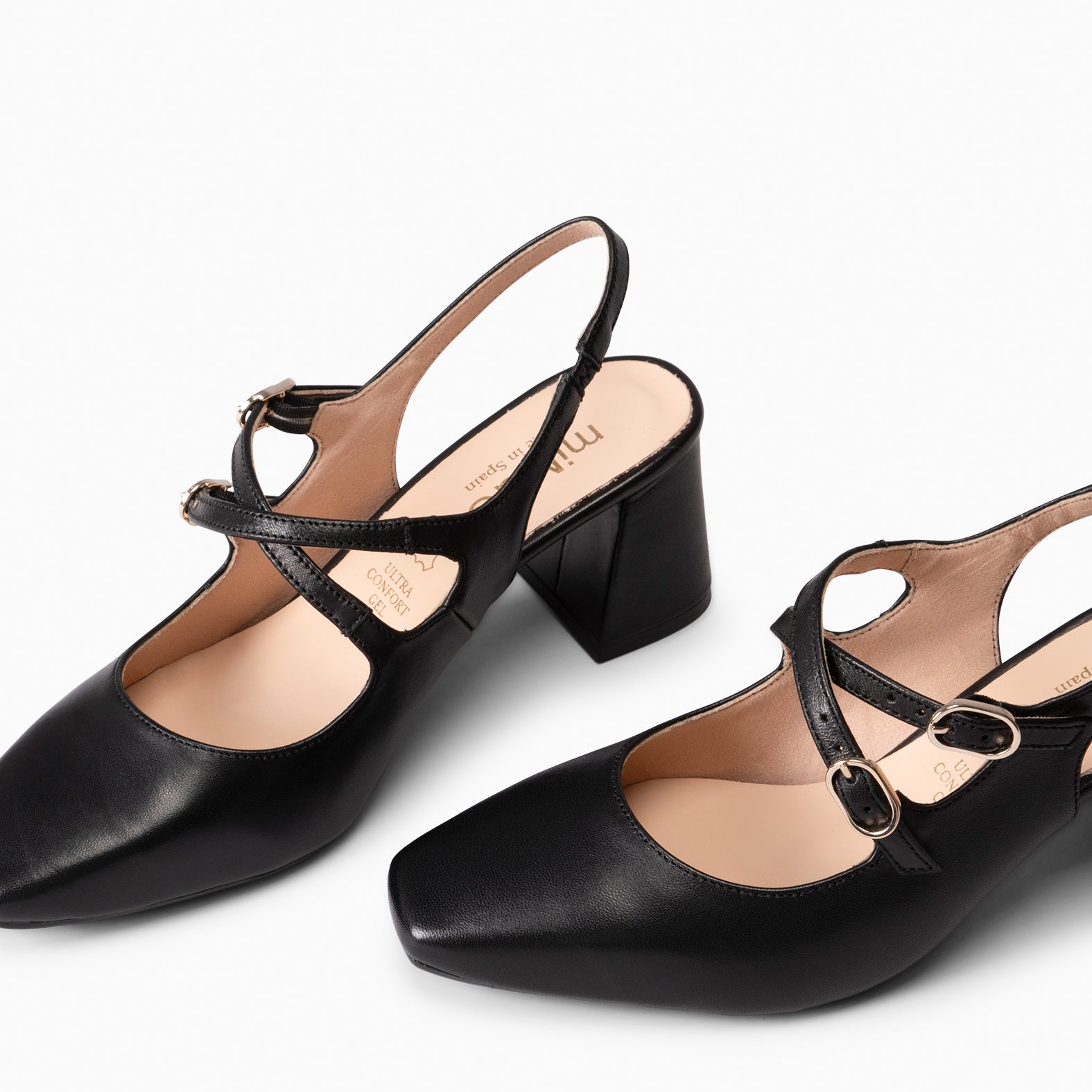 NAMIBIA - ZAPATOS DE MUJER DESTALONADOS DE TACÓN ANCHO NEGRO