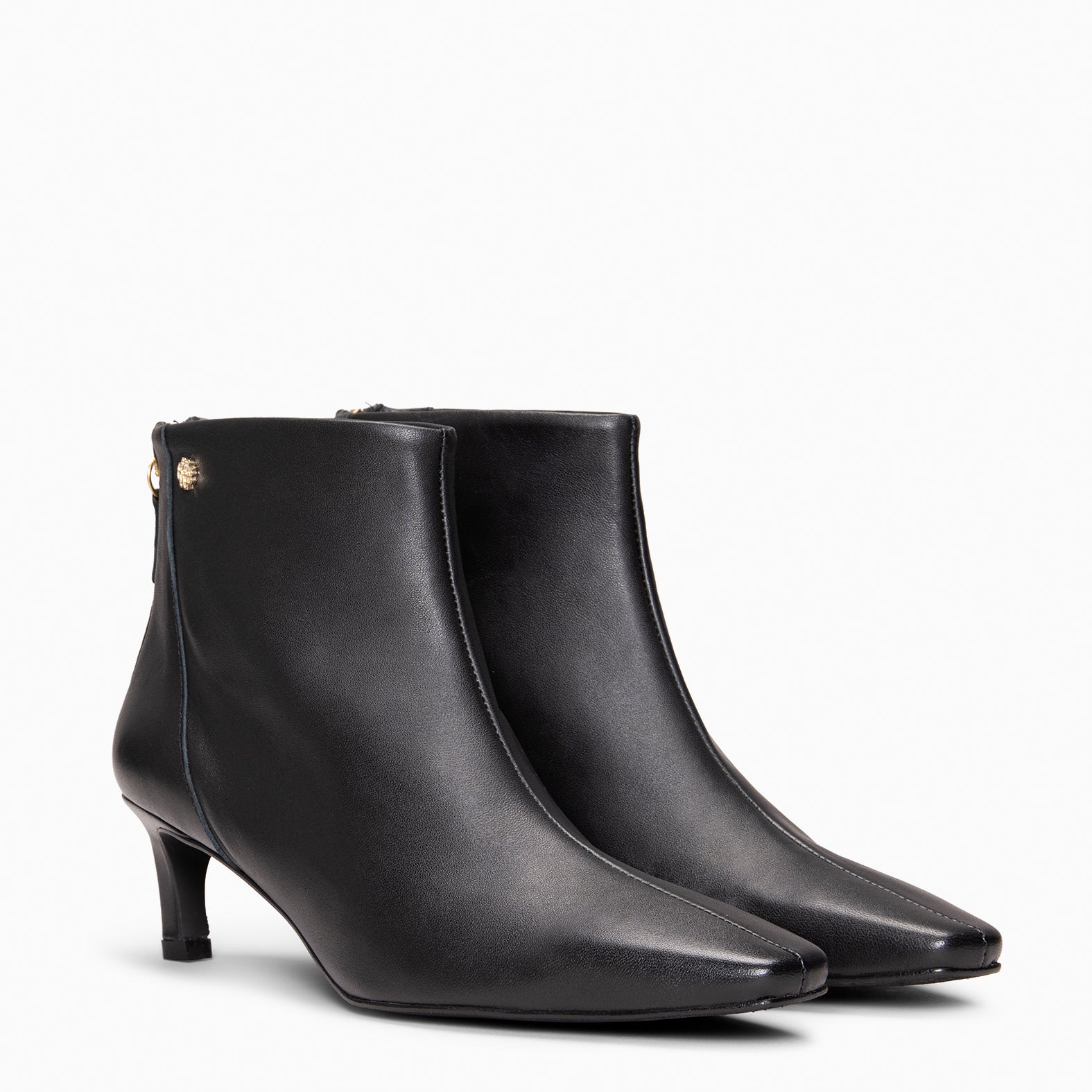 LUISA - BLACK leather kitten heel ankle boots with zip