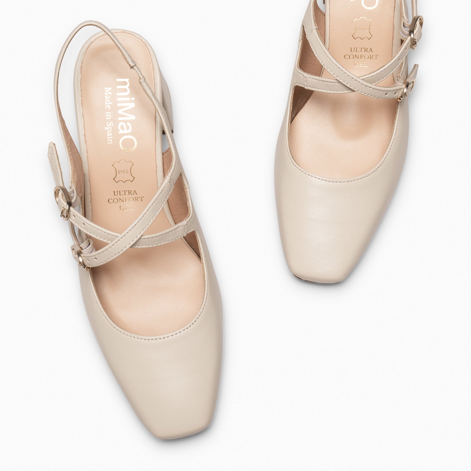 NAMIBIA - OFF WHITE WIDE HEEL SLING-BACK SHOES