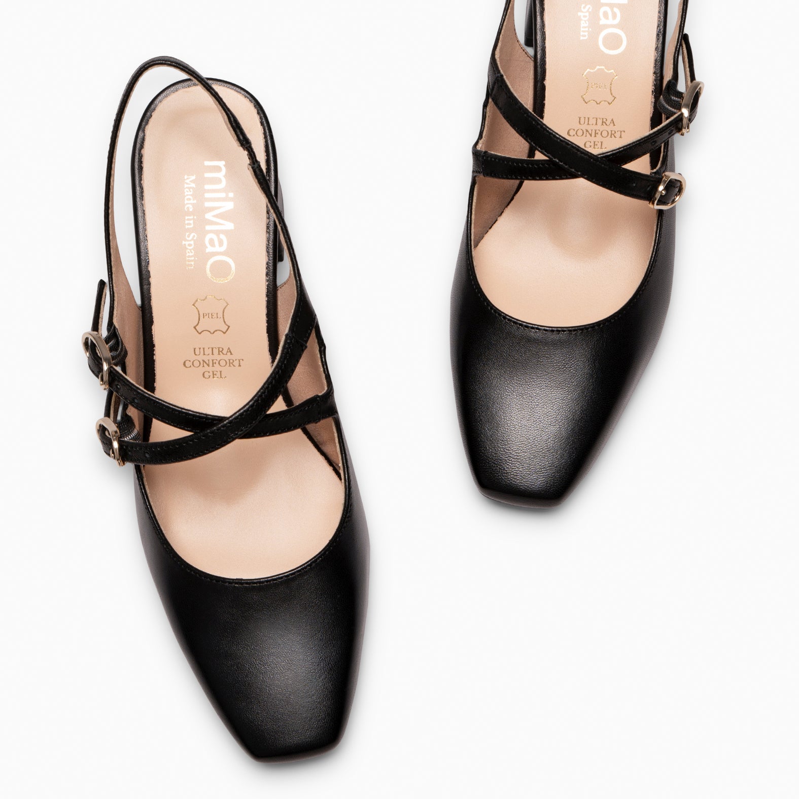 NAMIBIA - BLACK WIDE HEEL SLING-BACK SHOES