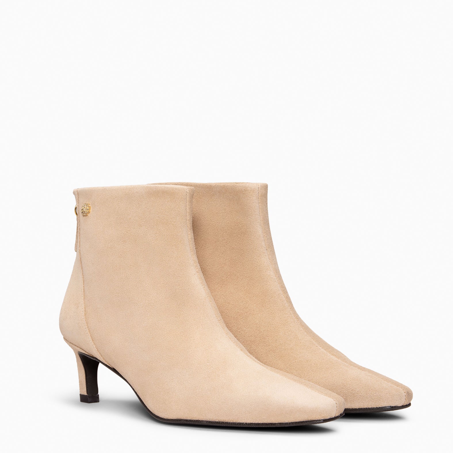 LUISA - BEIGE leather kitten heel ankle boots with zip