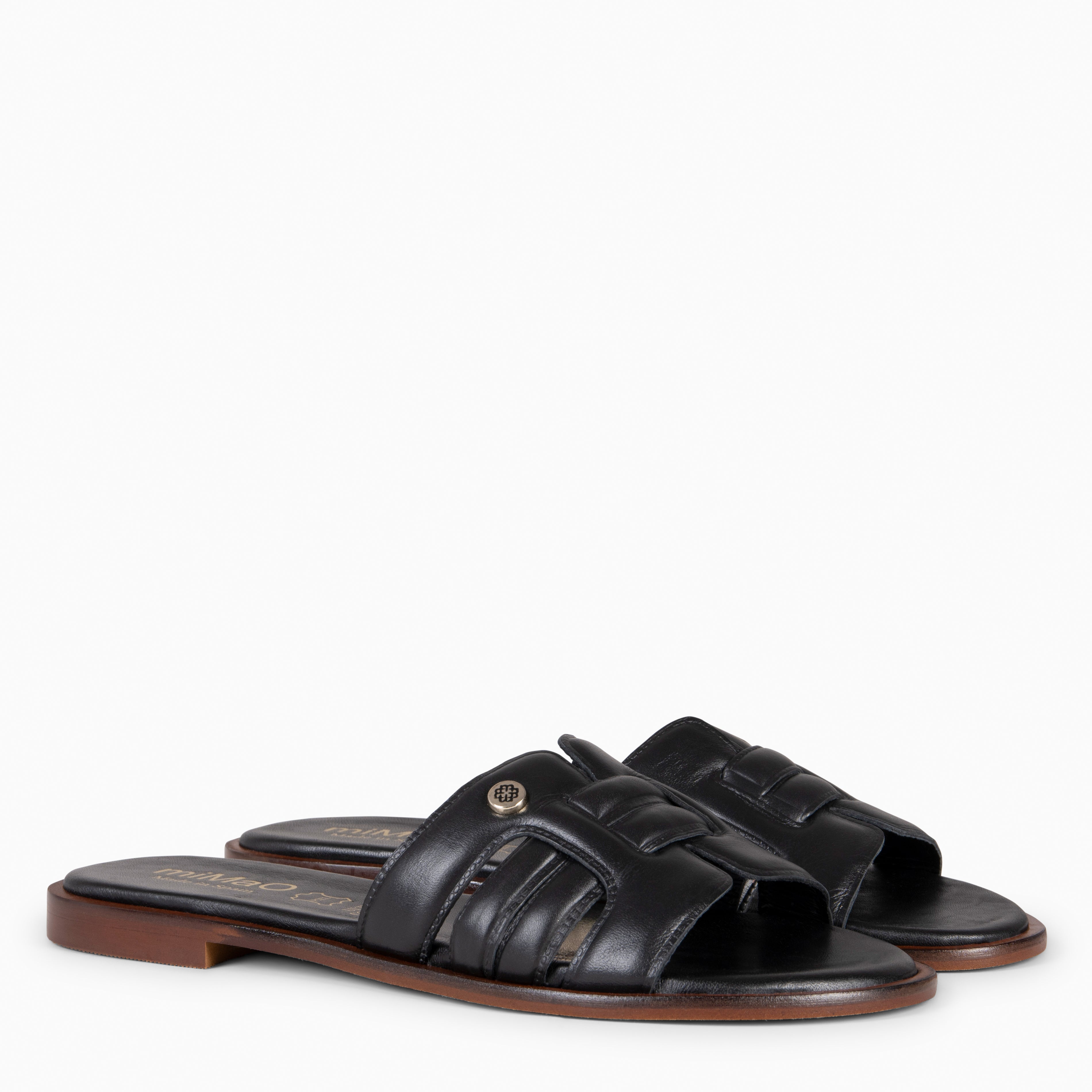 MENFIS – Claquettes pour femme en cuir NOIR