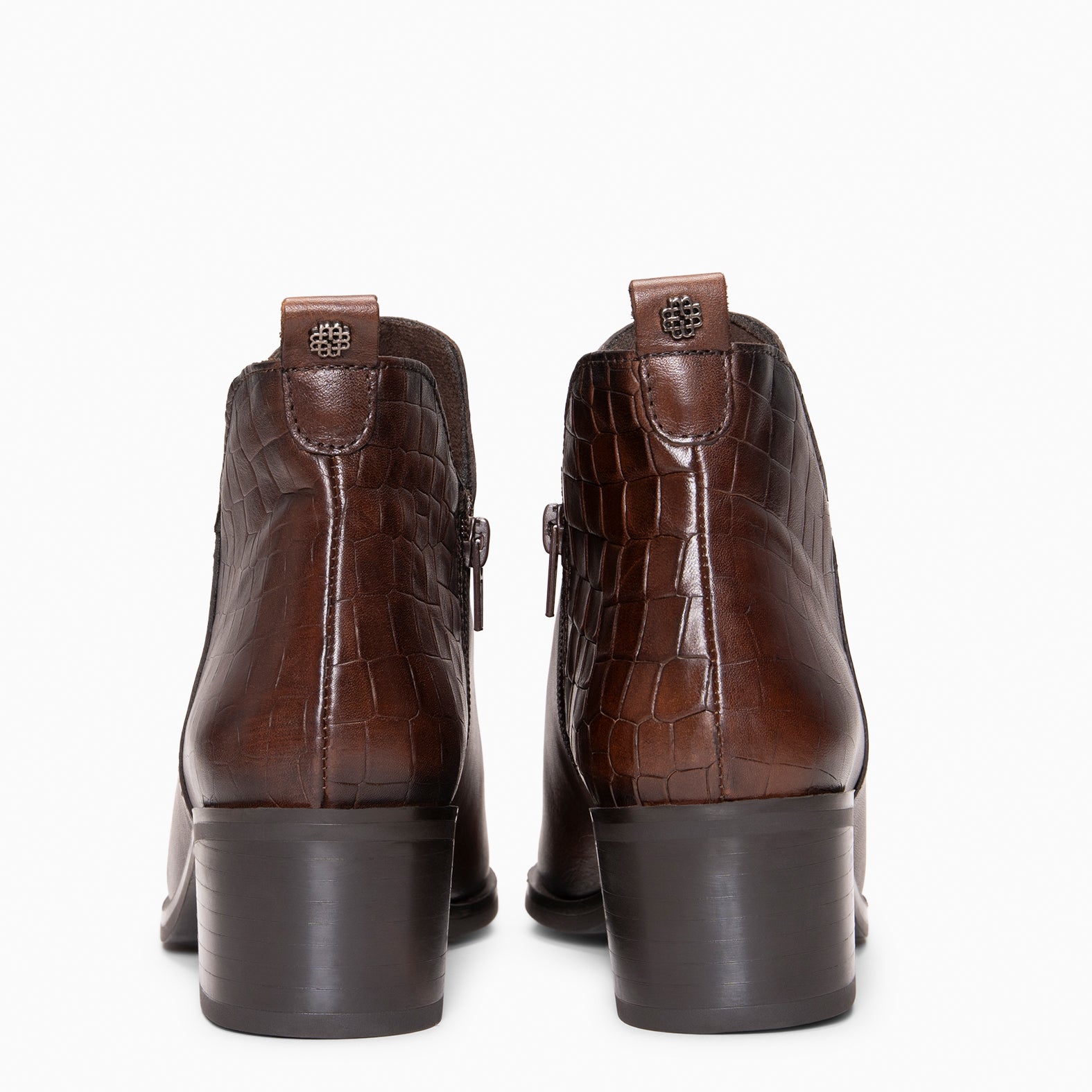 SHELLY - Bottines à talon en cuir double texture MARRON