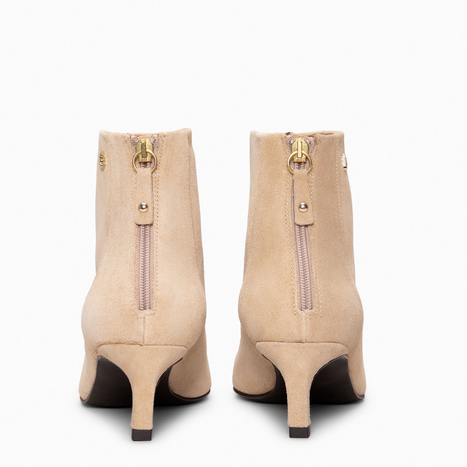LUISA - BEIGE leather kitten heel ankle boots with zip
