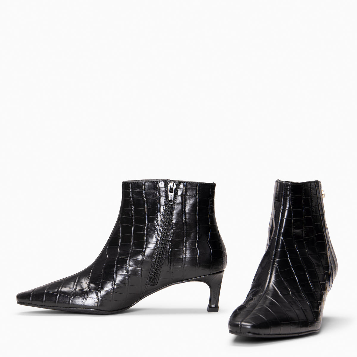 DUNDY - Botines de tacón fino en piel NEGRO