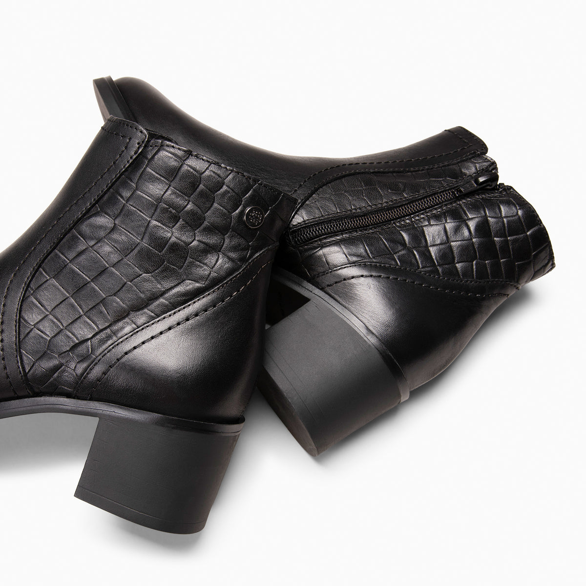 BRANSON - Botins baixos em couro PRETO