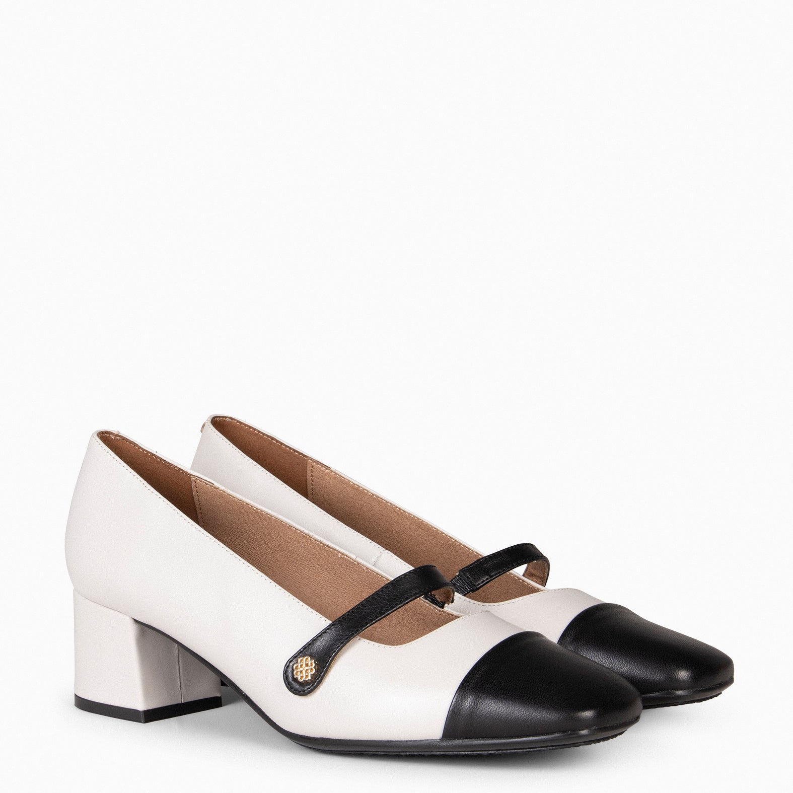 MARGOT – BEIGE Heel Mary-Jane with BLACK toe