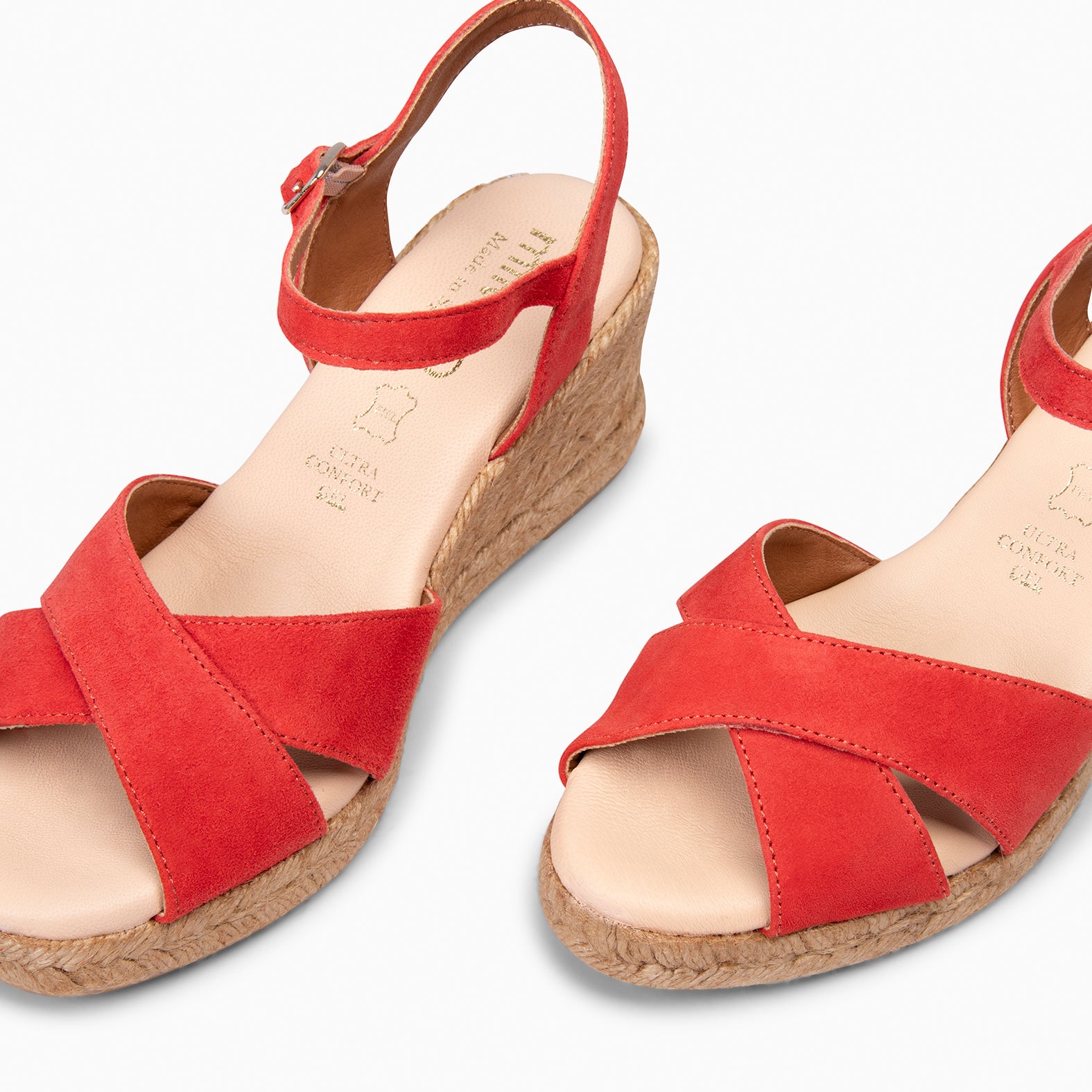 CALPE – Cuñas de Esparto artesanal con tiras y hebilla CORAL