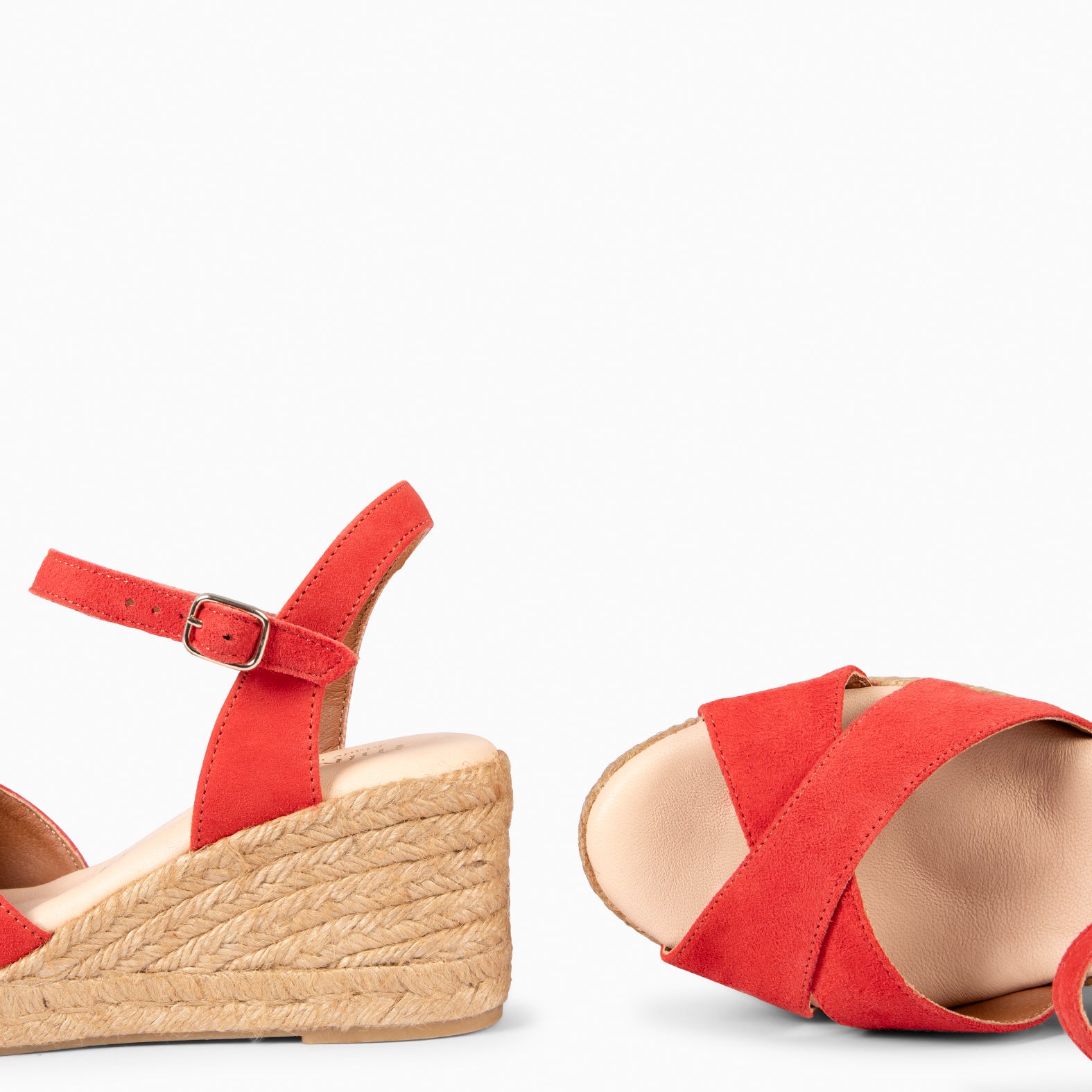 CALPE – Cuñas de Esparto artesanal con tiras y hebilla CORAL